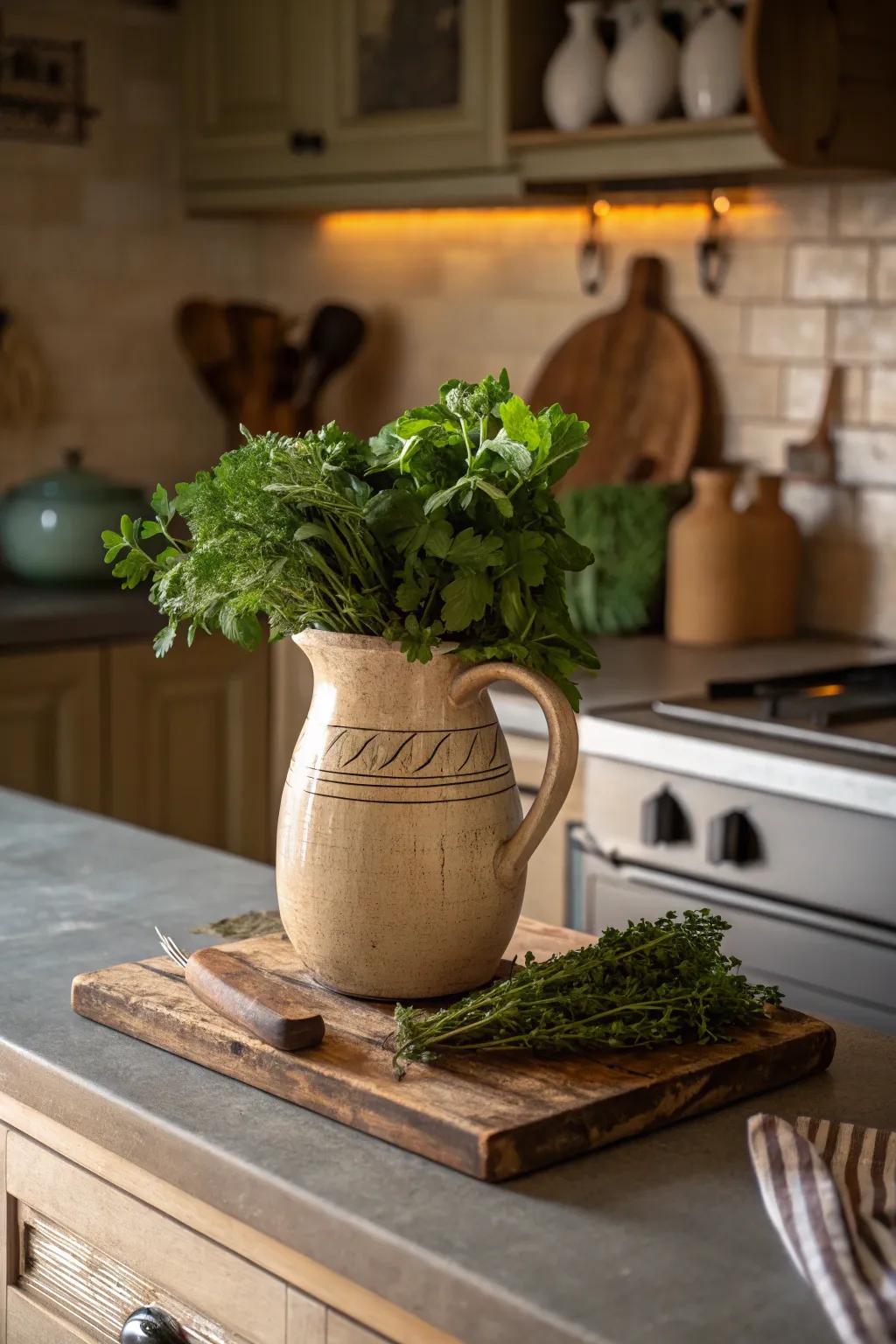 Ceramic jugs bring rustic elegance to any kitchen.