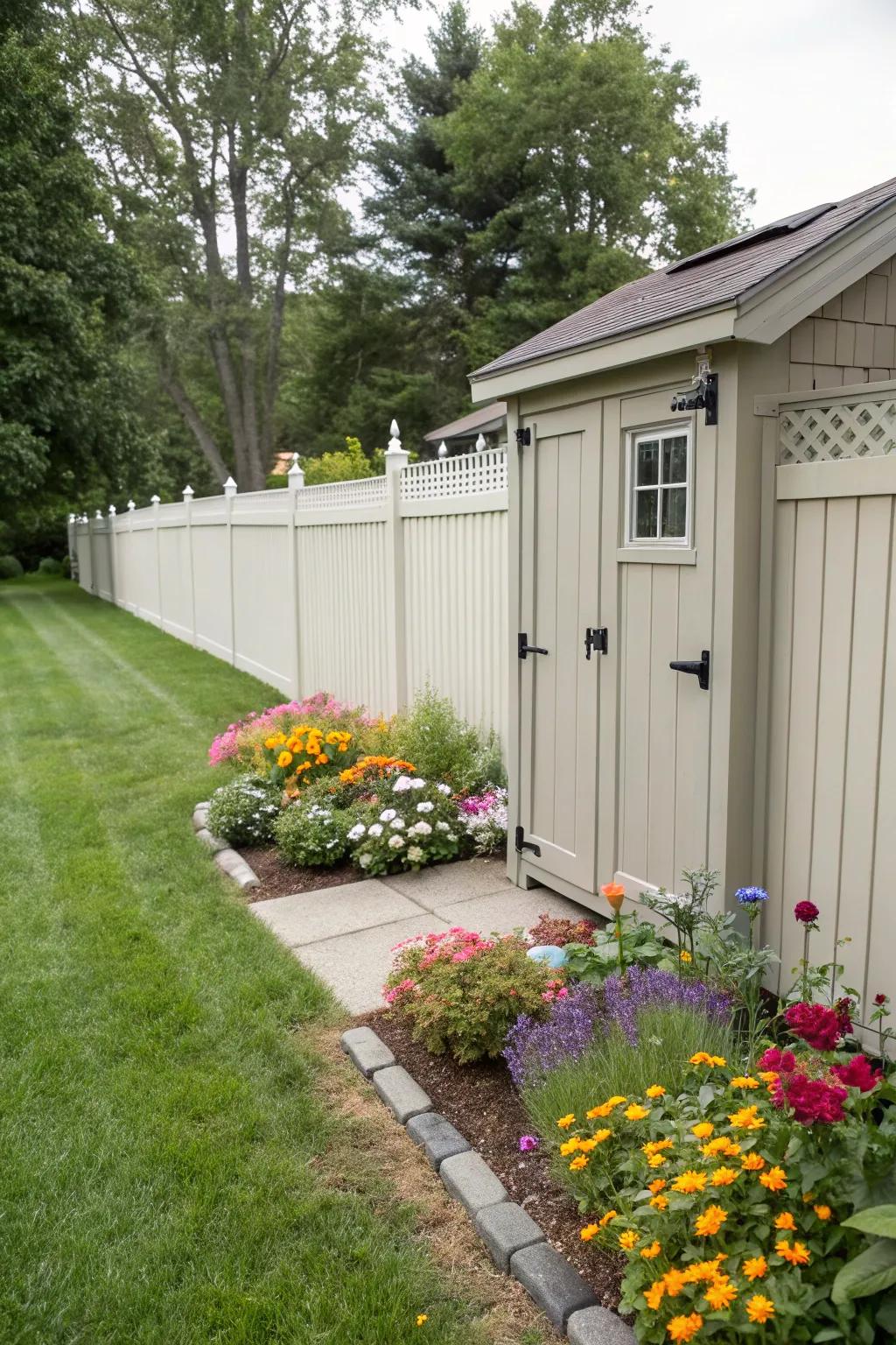 Low-maintenance vinyl fencing provides a clean and durable solution for semi-private spaces.