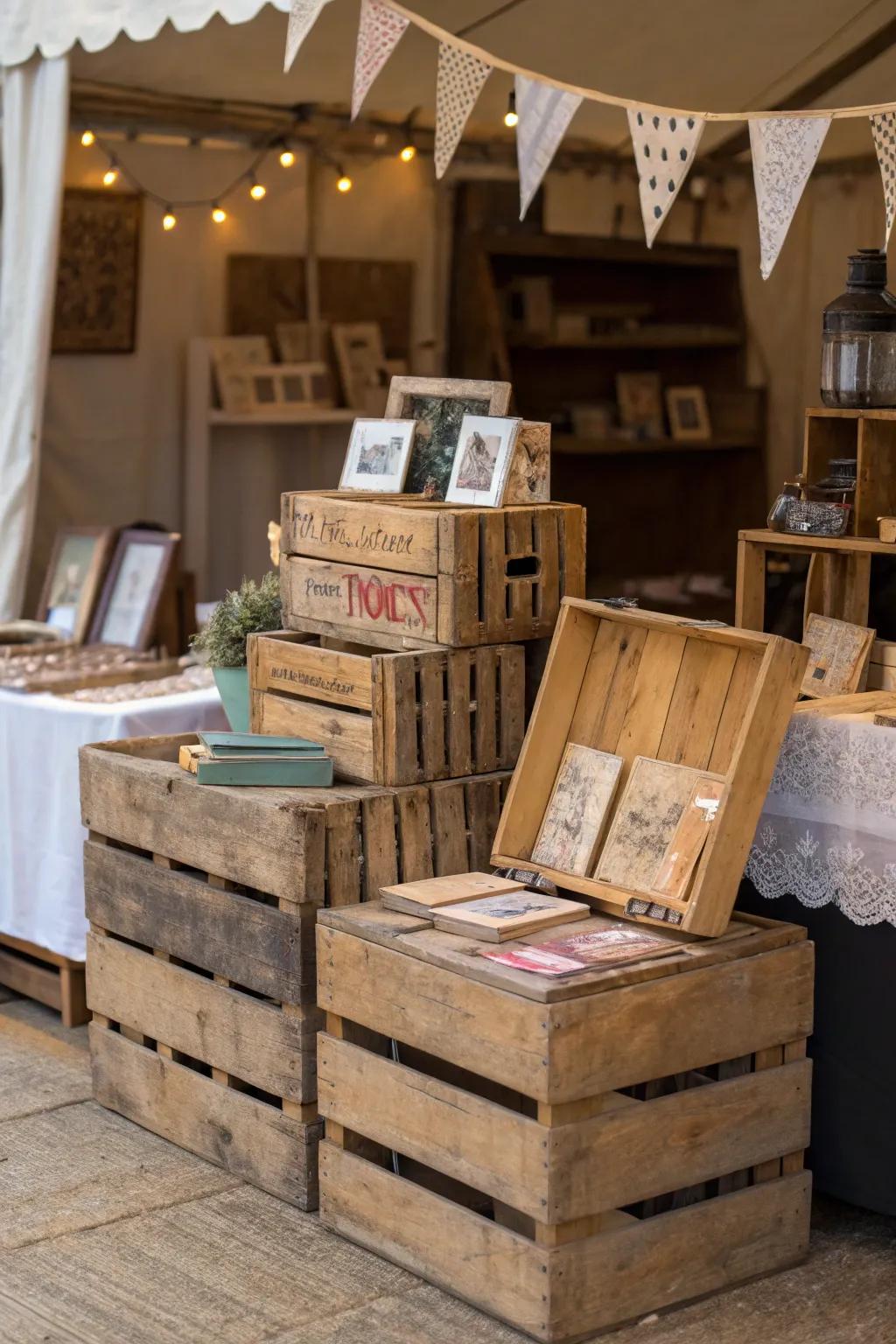 Distressed wooden crates for storage and display