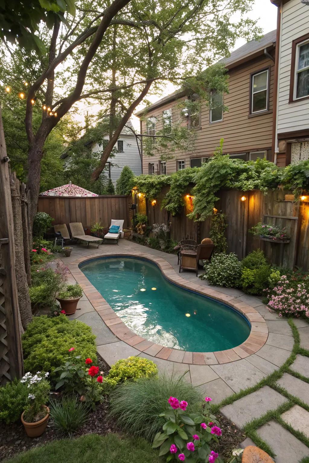 A uniquely shaped pool adds visual interest and maximizes small spaces.