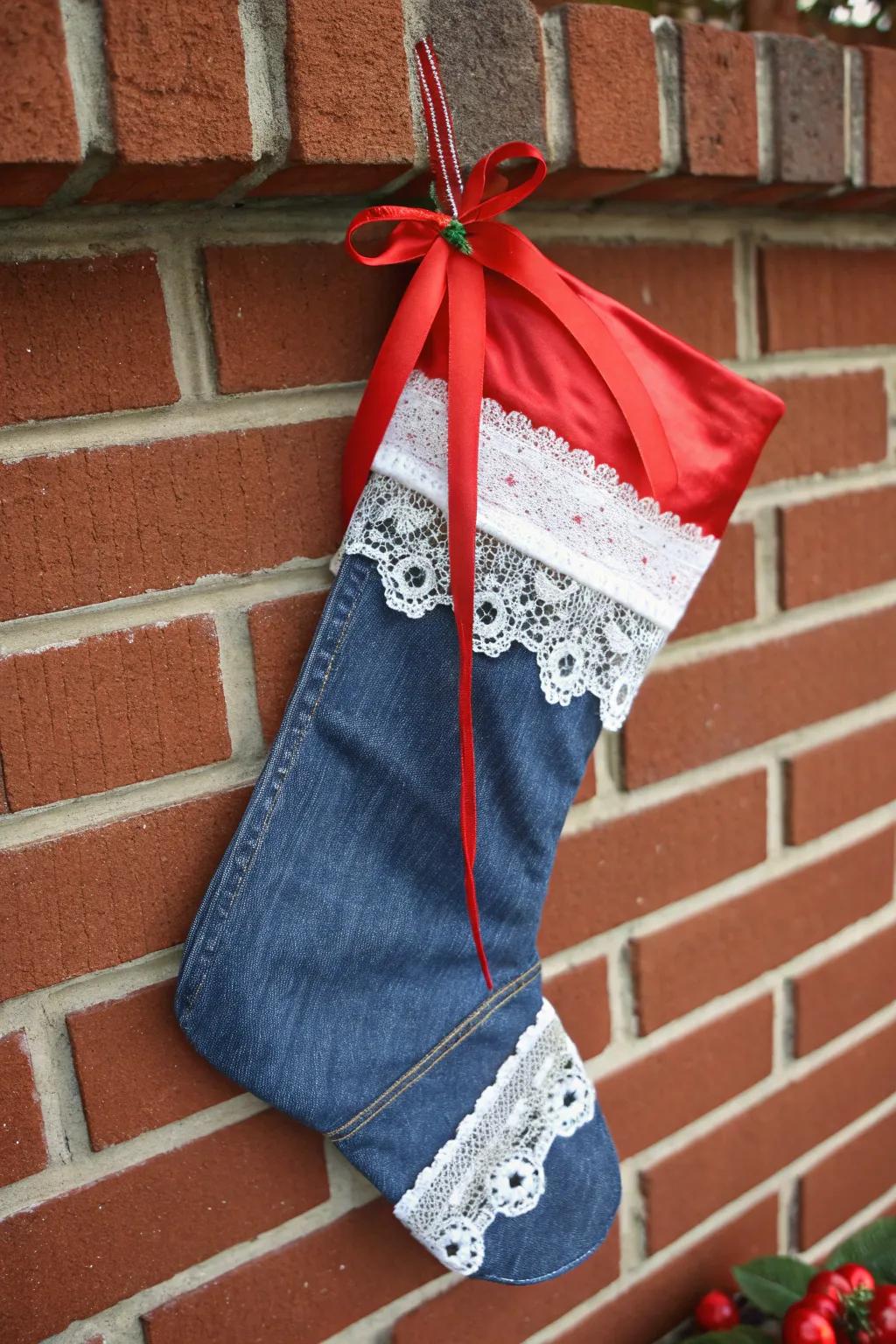 Denim stockings offer a stylish, modern look.