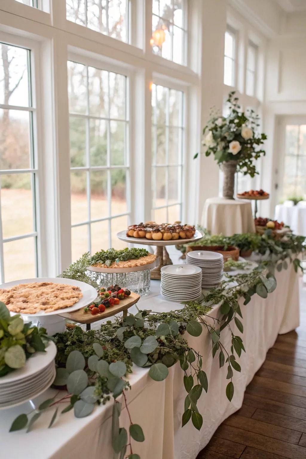 Greenery adds a refreshing element to any buffet setup.