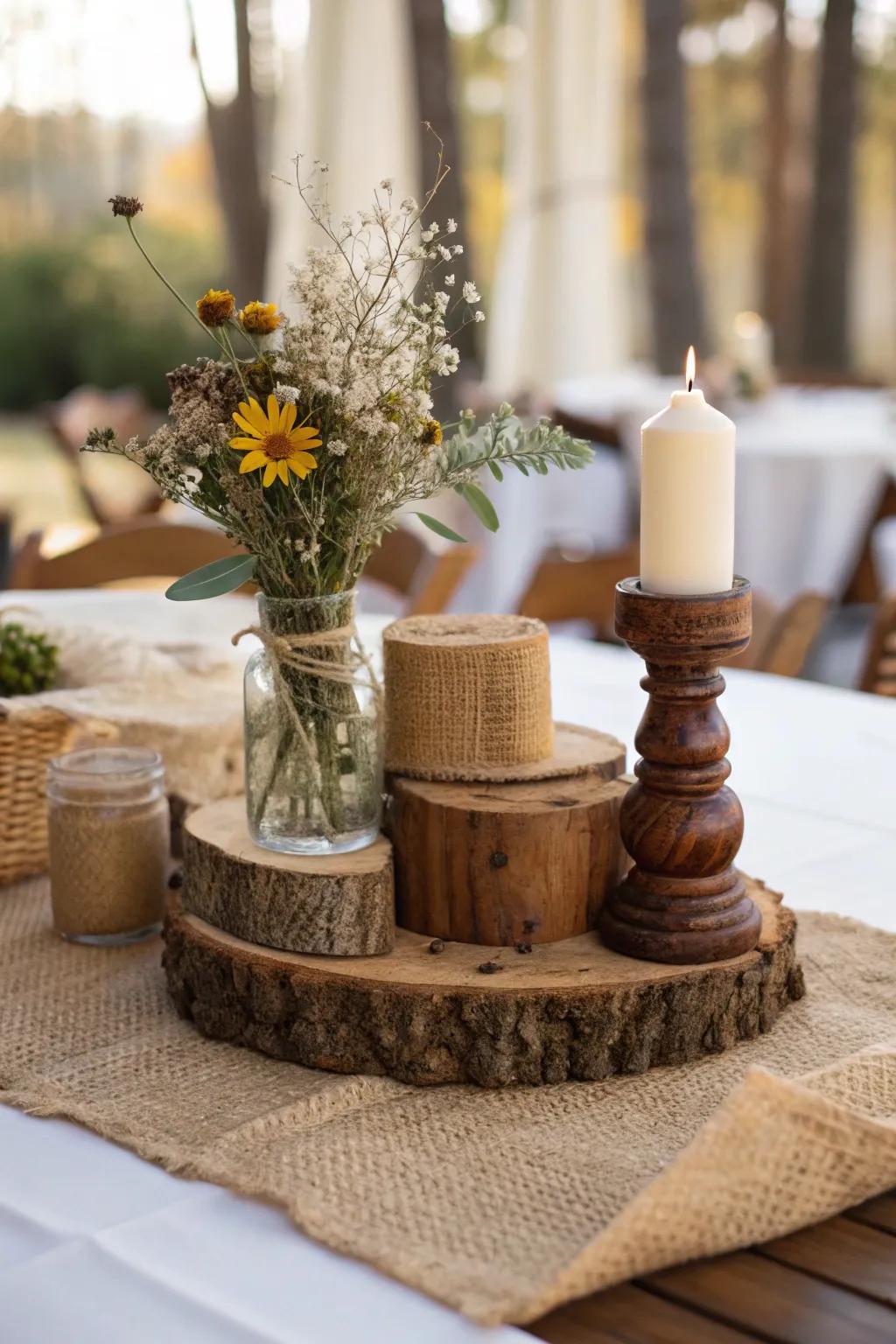 Rustic materials bring warmth and texture to your table.