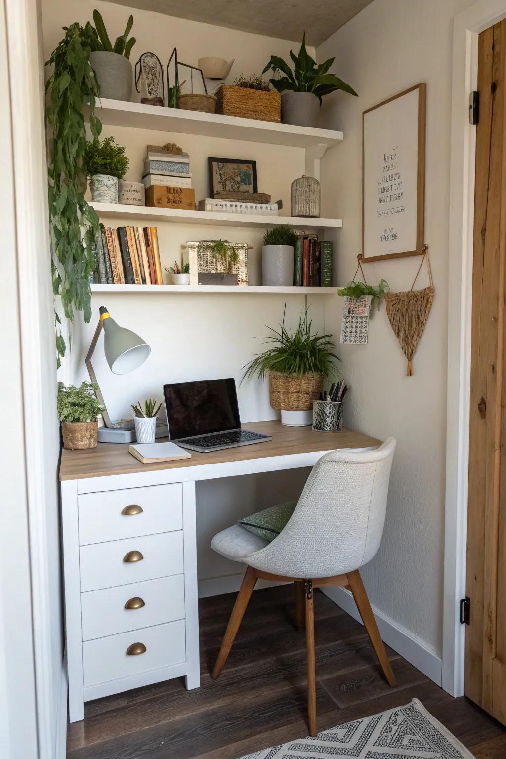 Corners can be creatively utilized for a functional workspace.