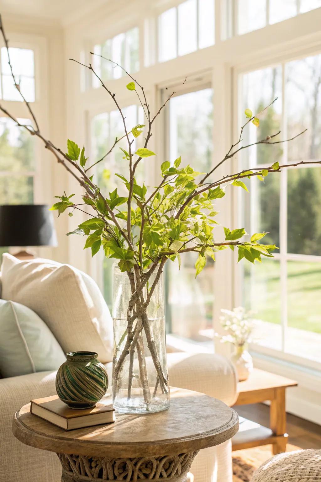 Fresh greenery combined with branches for a natural look.