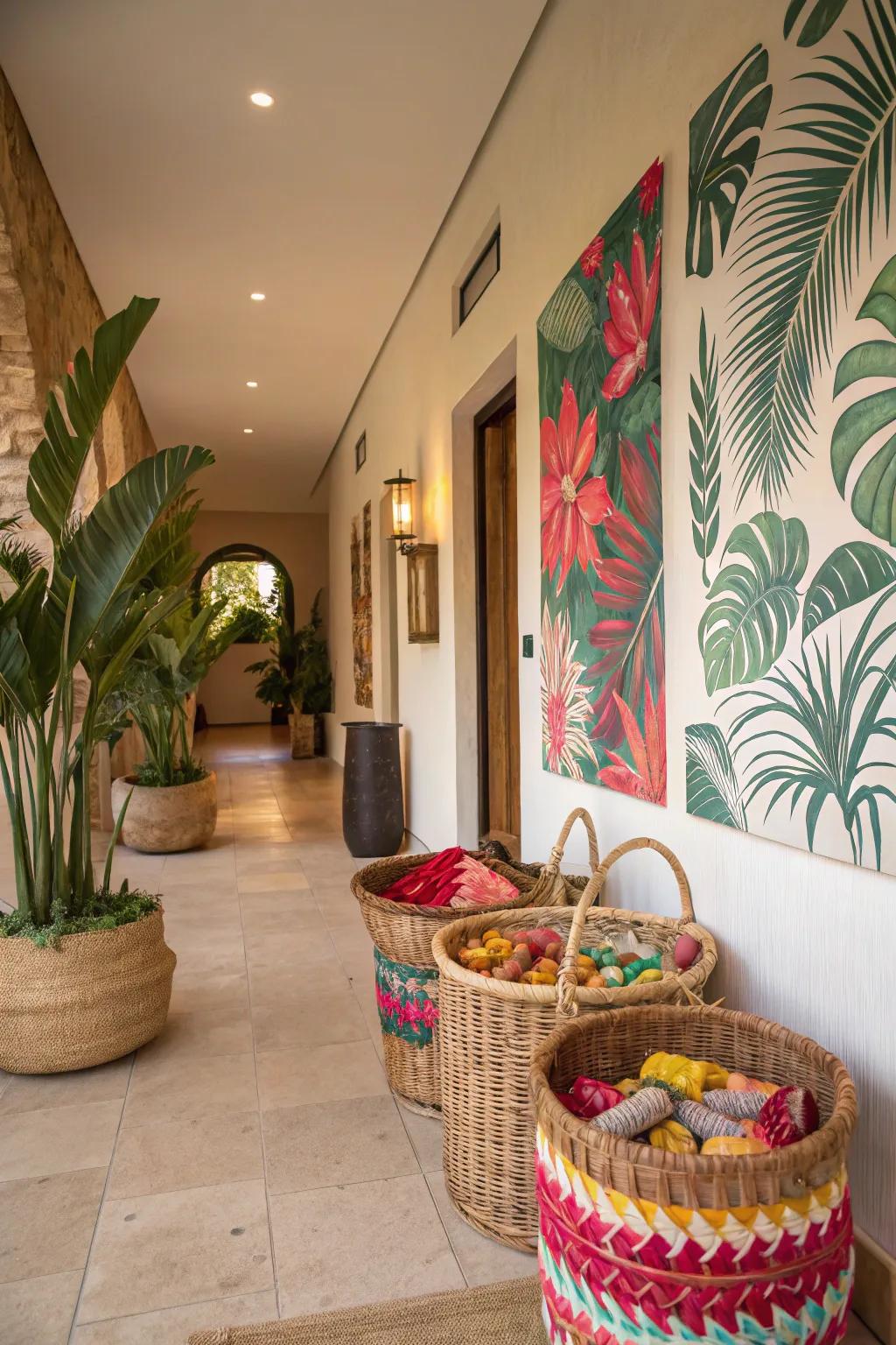 Tropical decor accents add charm and personality to your entryway.