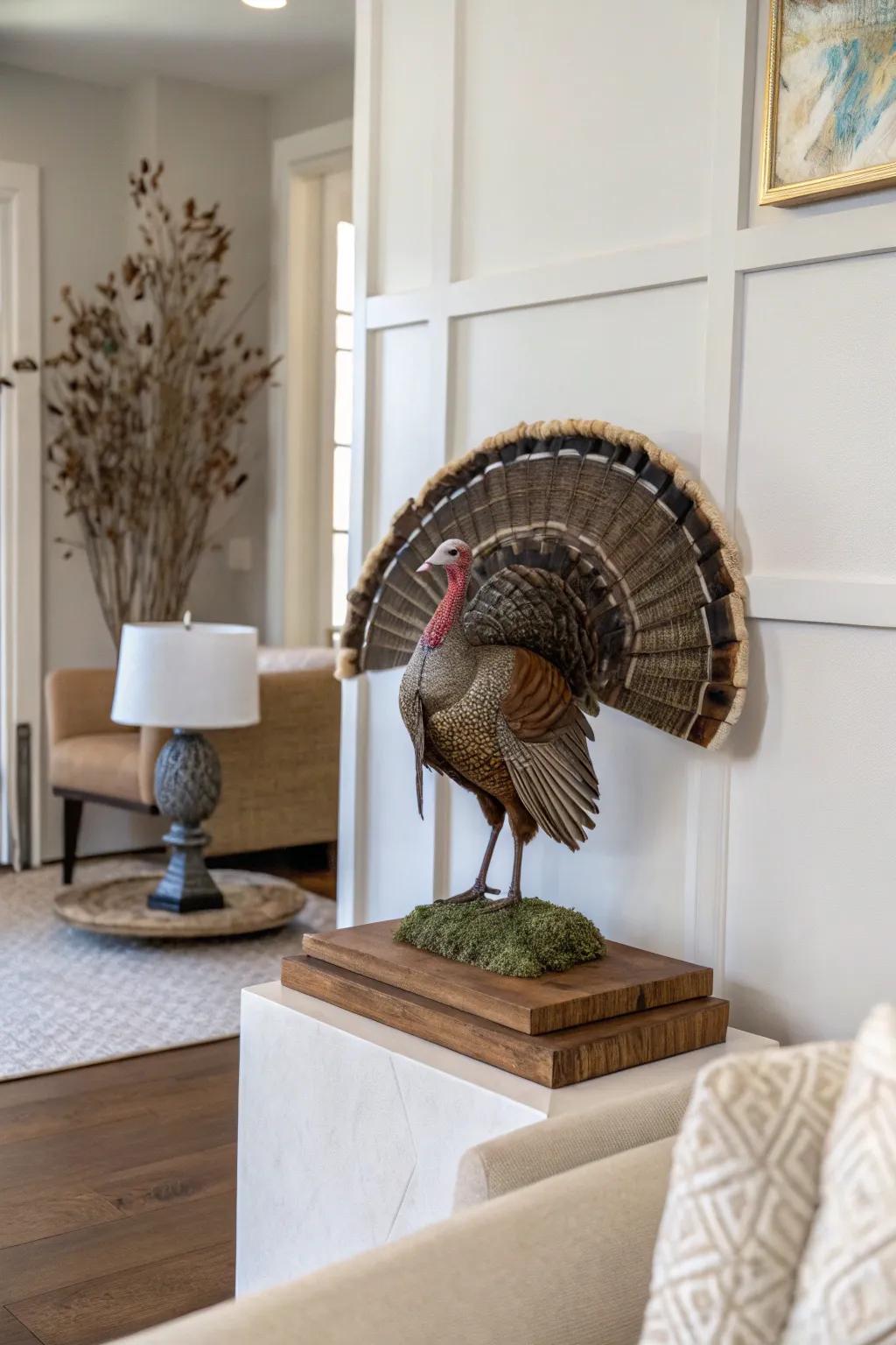 A natural wood finish highlights the beauty of a turkey fan.