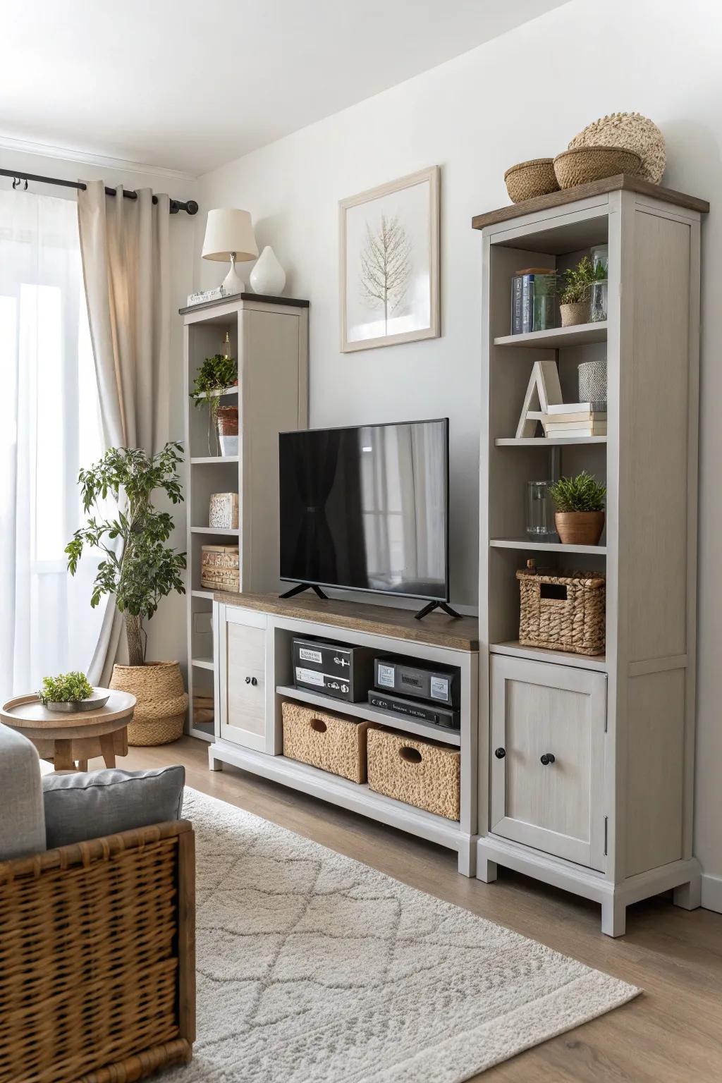 Multi-functional TV units blend practicality with style.