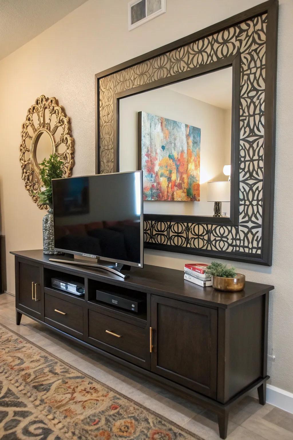 Artwork or mirrors create a stunning focal point above the TV.