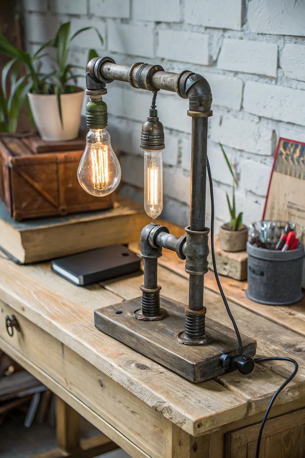 Add industrial charm with a pipe lamp.