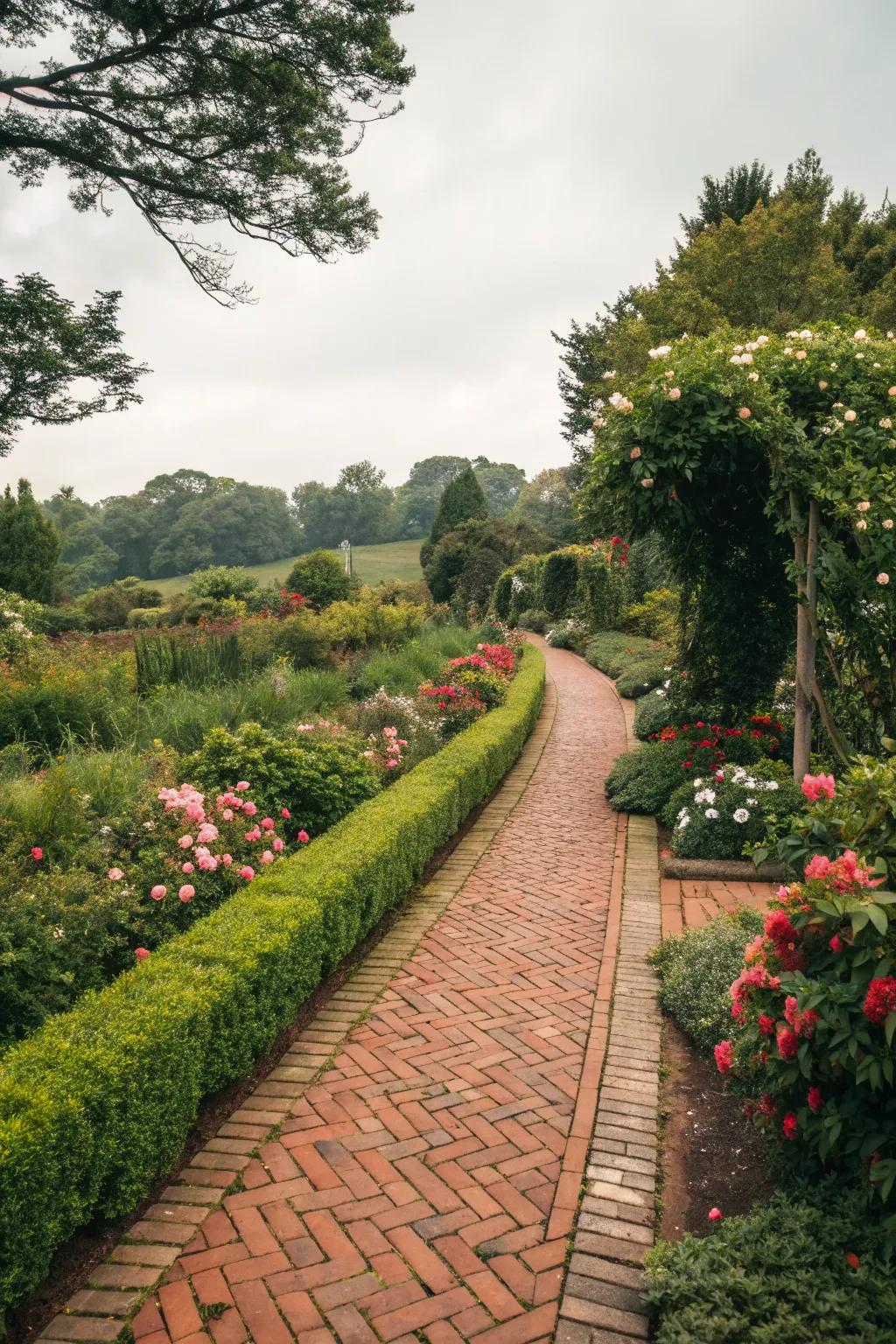 Brick paths offer a timeless elegance that complements any garden setting.