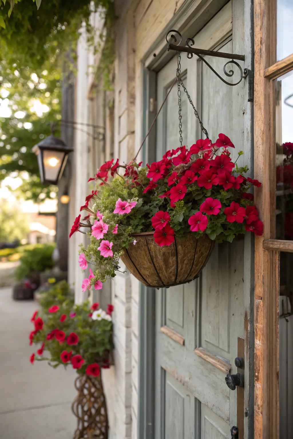 A floral basket adds a fresh and festive touch to your Valentine's door.