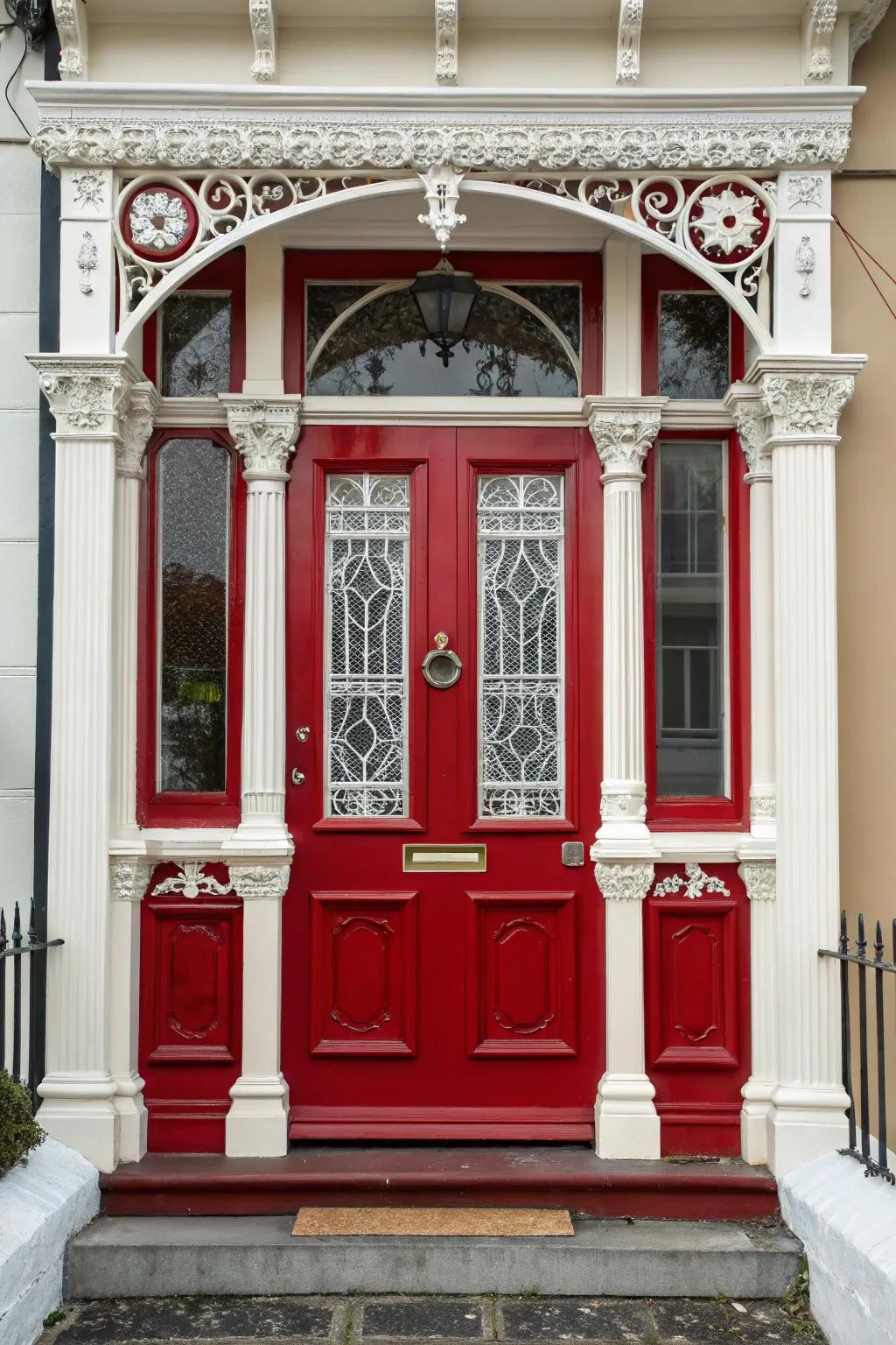 Bold red color makes this Victorian door stand out.