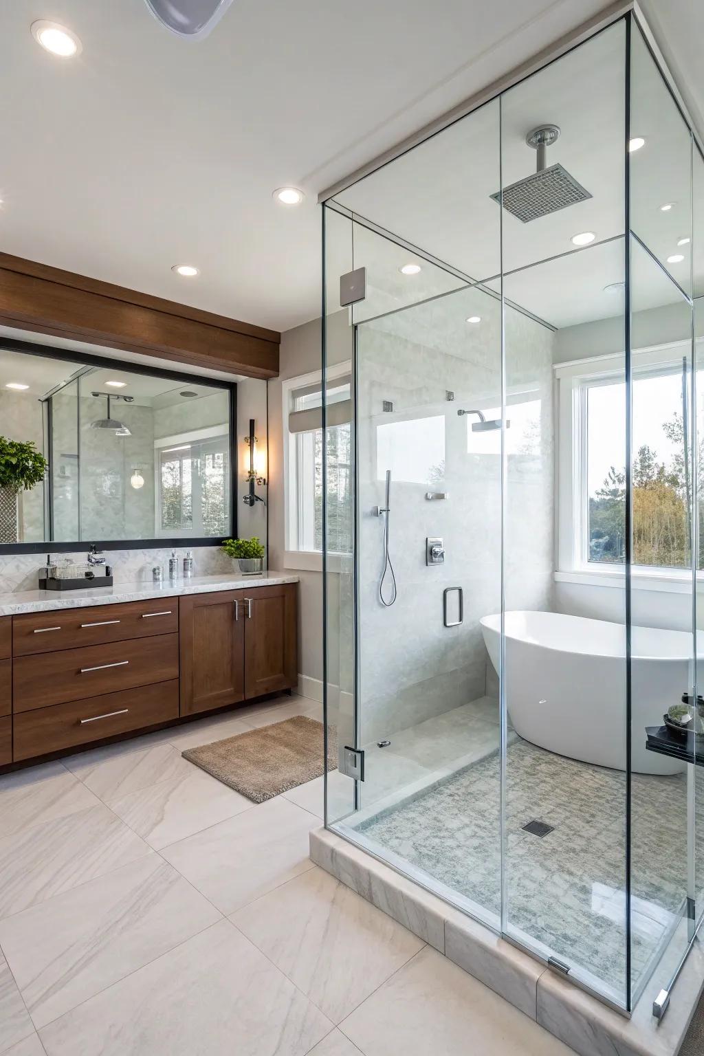 Glass enclosures create an open, airy feel in your shower.