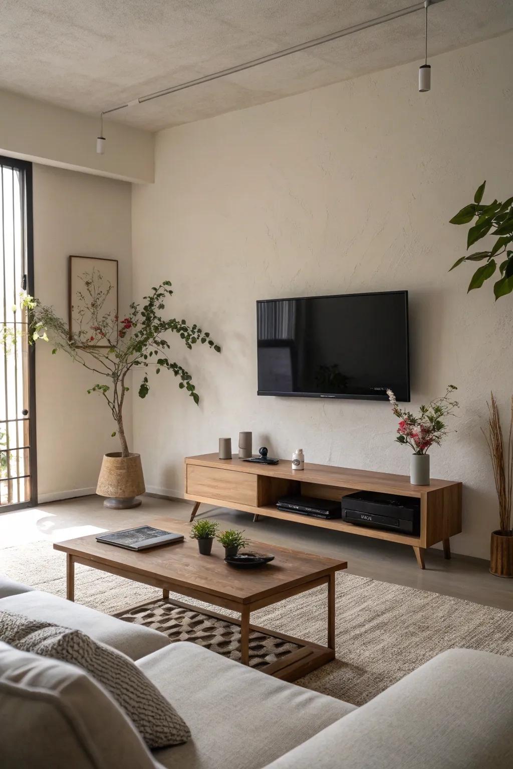 Embrace minimalism for a sleek and sophisticated TV setup.