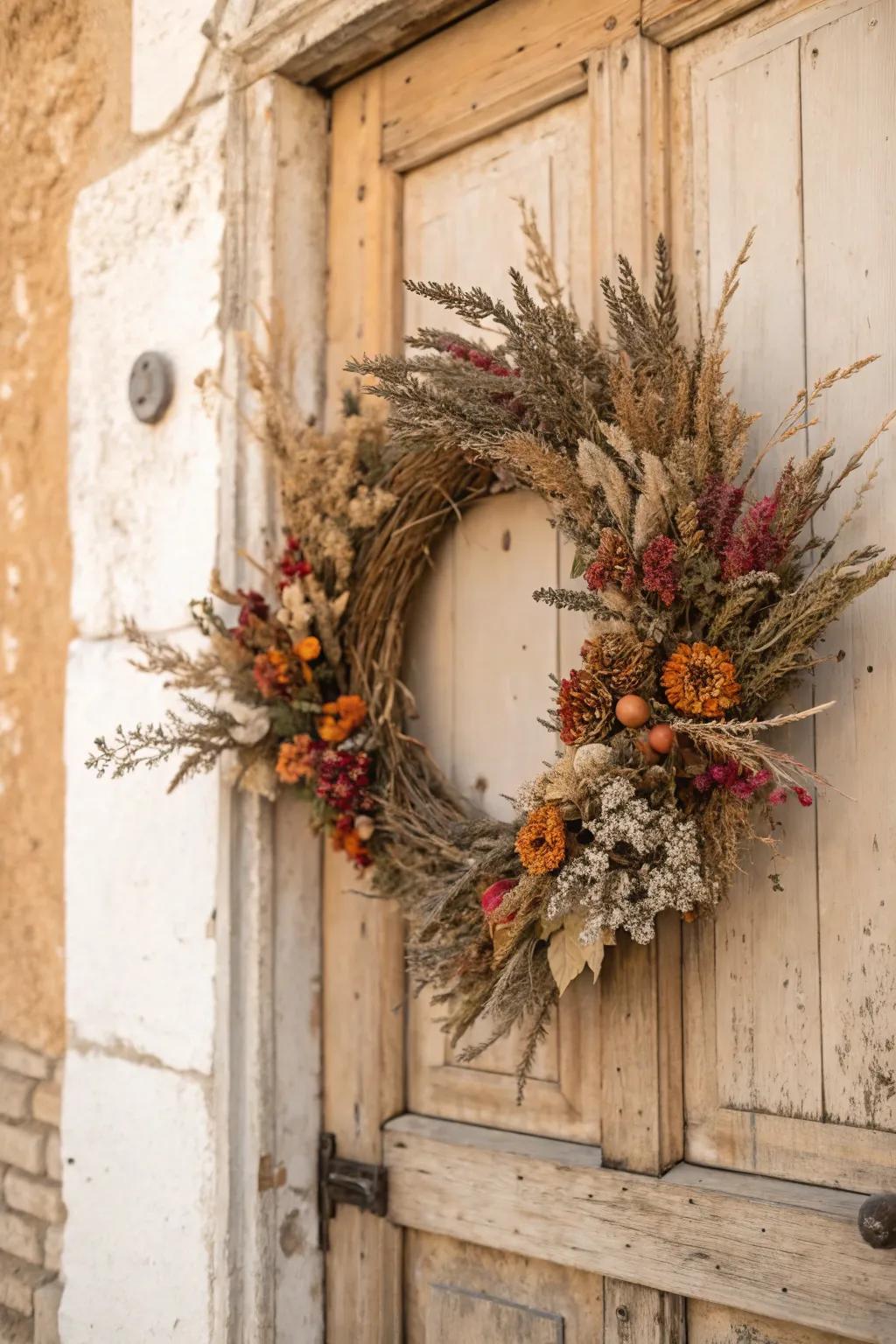 A charming wreath that brings warmth to any entrance.