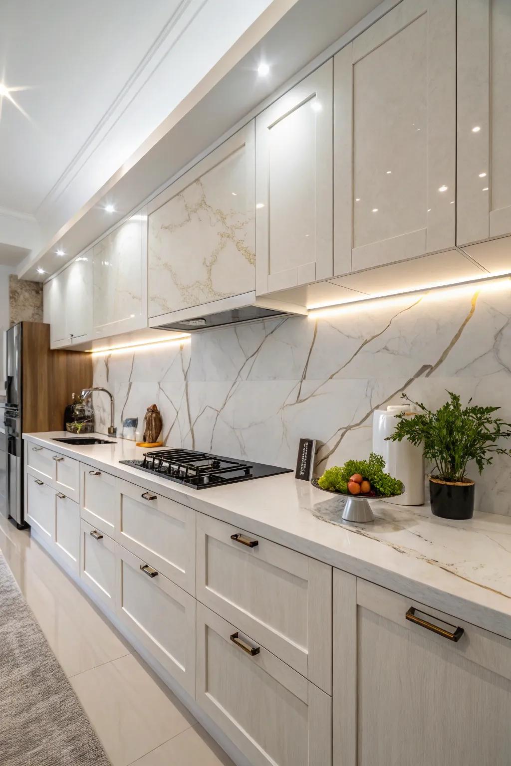 Quartz backsplash with subtle veining for a touch of elegance.