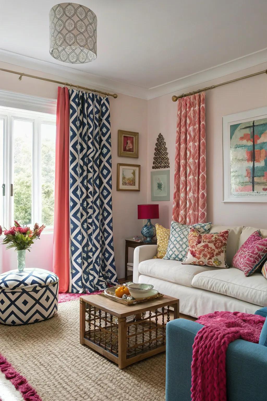 Make a statement with vibrant, patterned curtains.