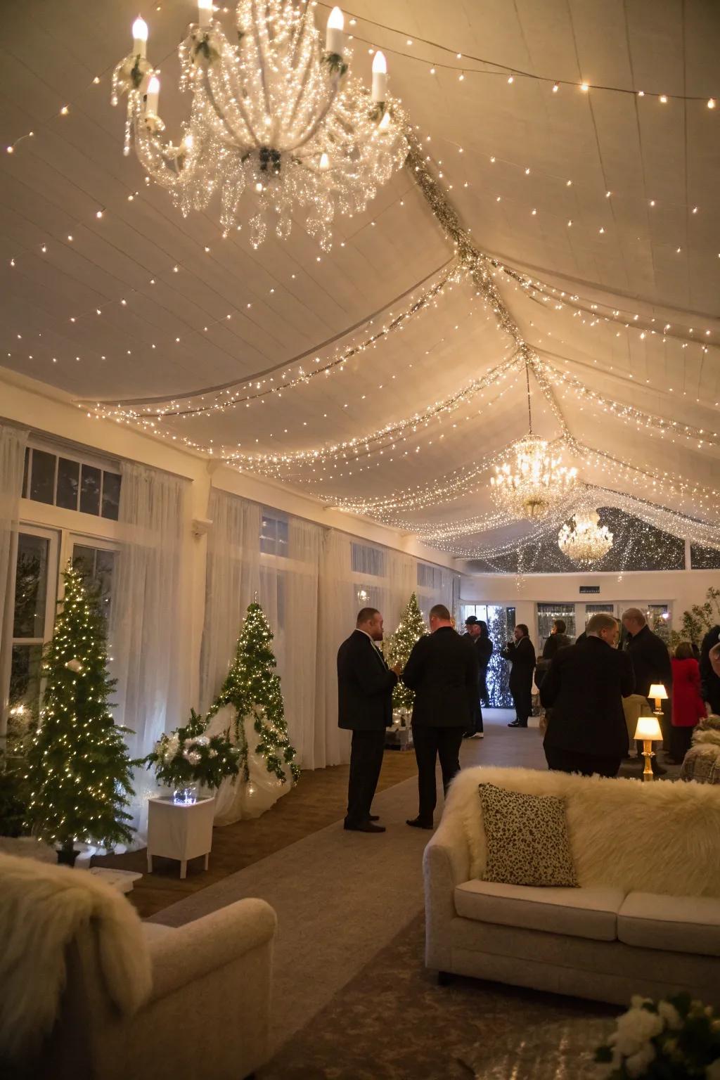 Chandeliers and string lights add a magical glow to your event.