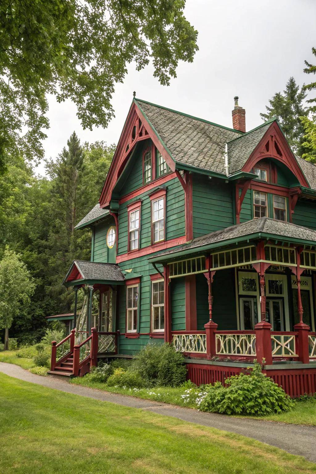 A traditional wooden house with a rustic color palette that enhances its classic architecture.