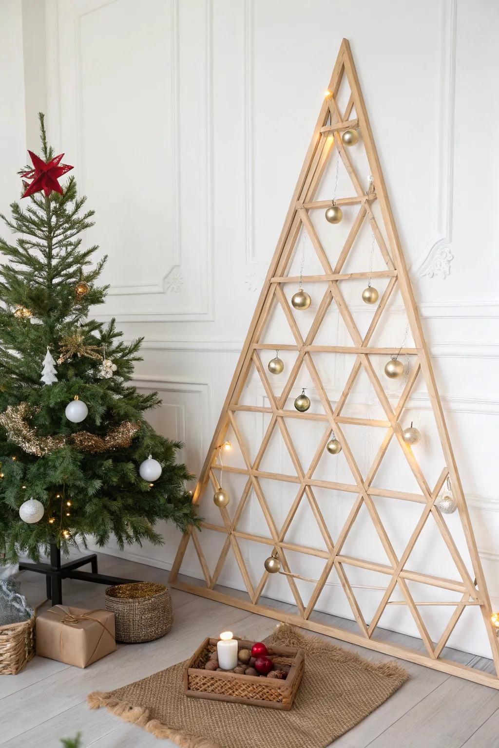 A modern open-frame tree that adds elegance without overwhelming the space.