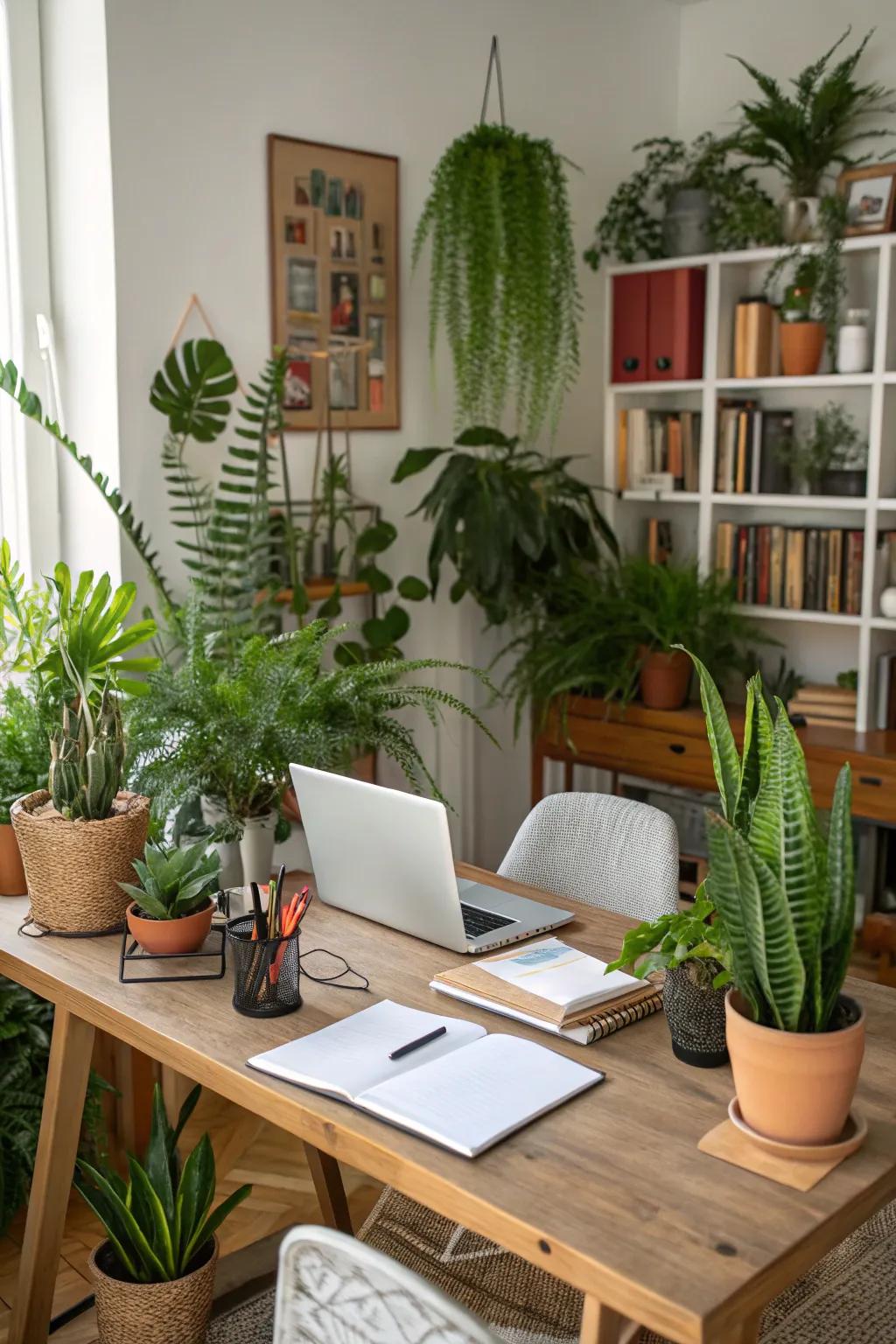 Greenery bringing life and freshness to a home office.