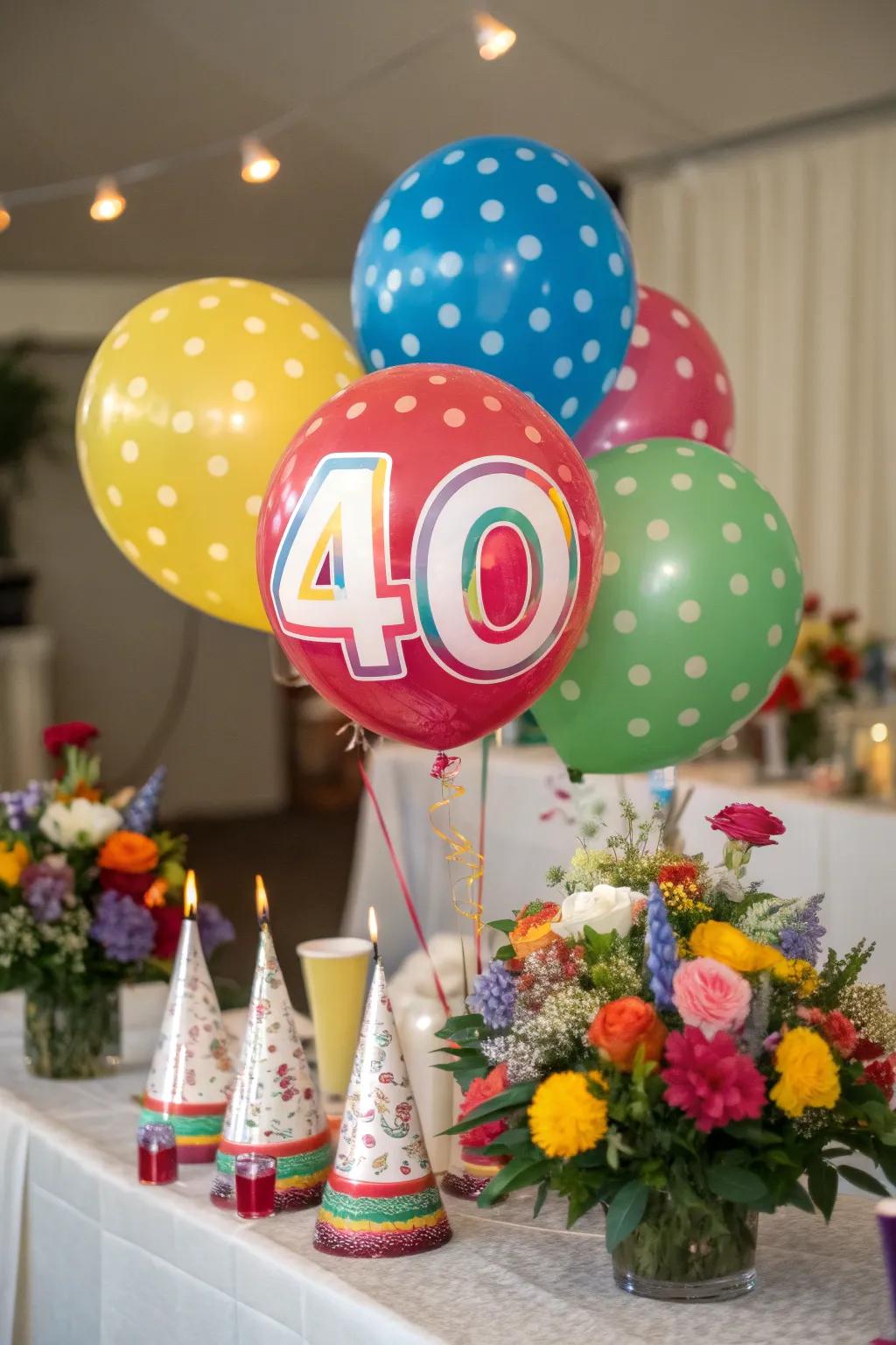 A playful and vibrant balloon centerpiece.