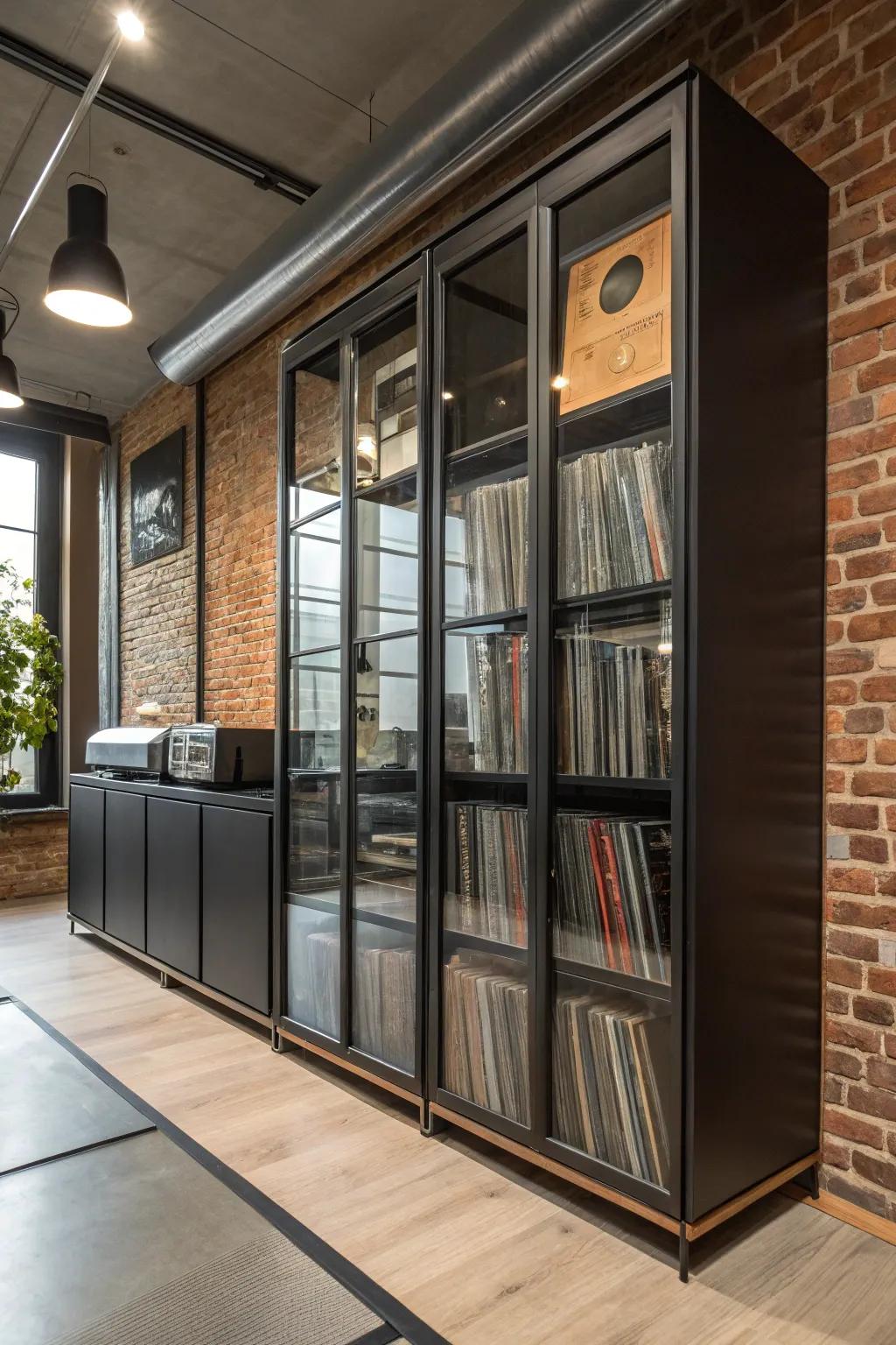 An industrial-style storage unit adding modern flair to the space.