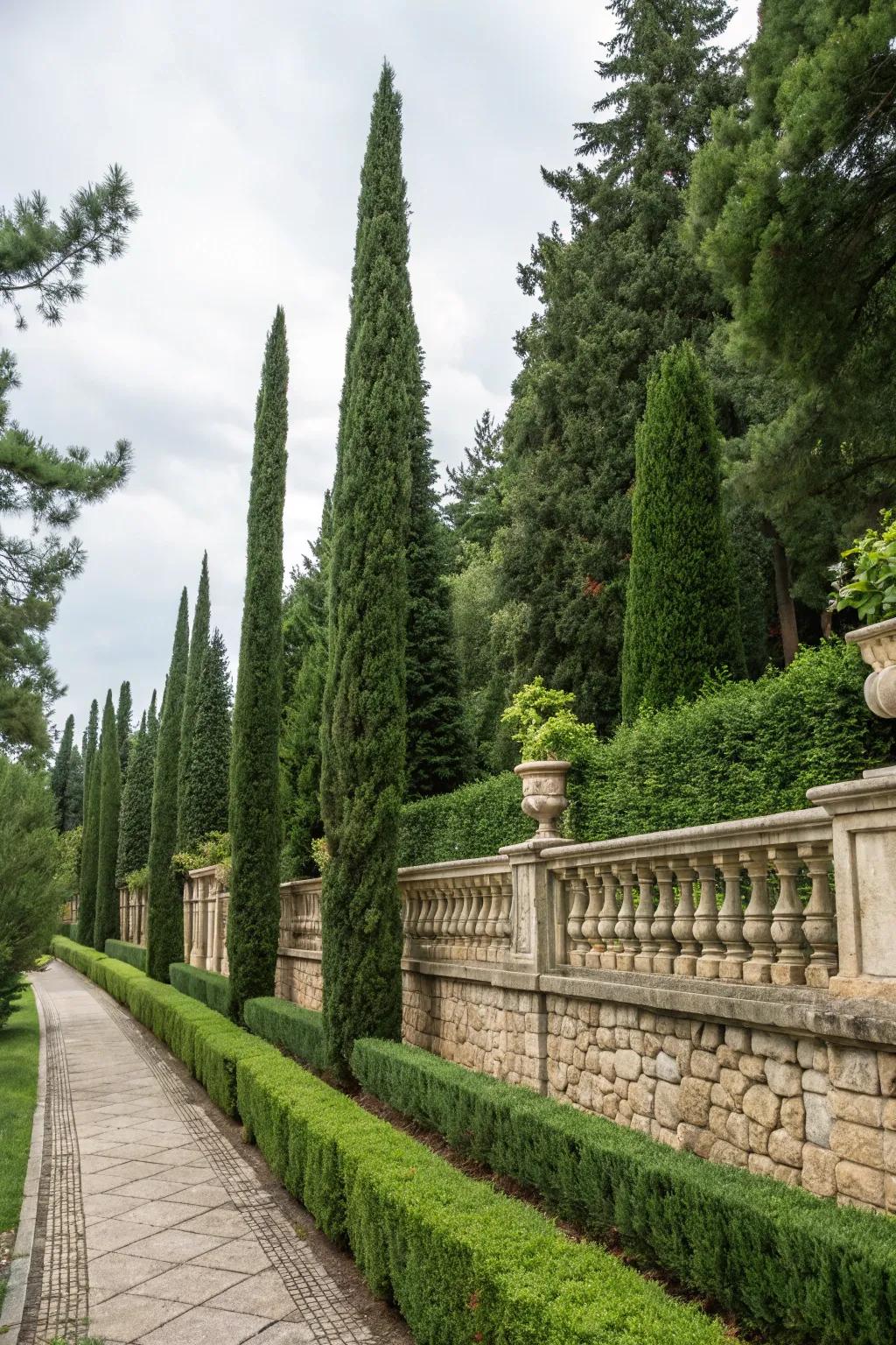 Tall trees and hedges offer privacy and beauty.