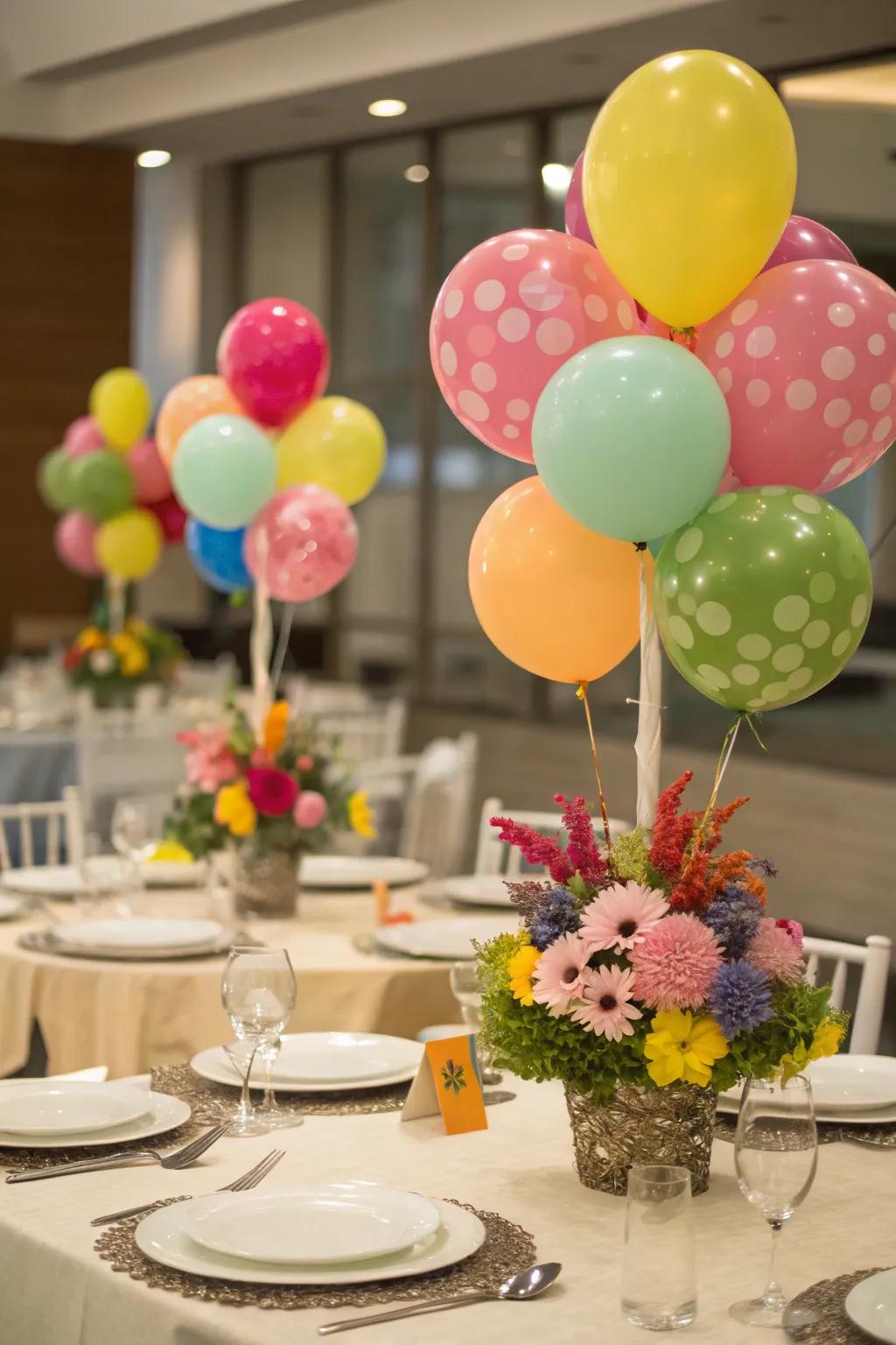 Elegant balloon bouquets serve as stunning table centerpieces.