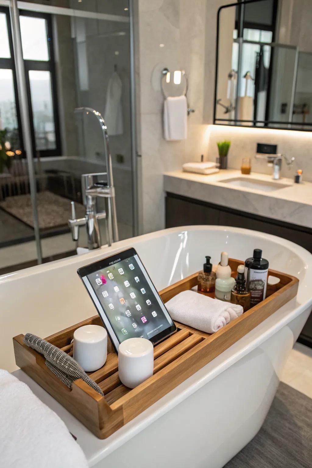 Stream your favorite content while enjoying a relaxing bath.