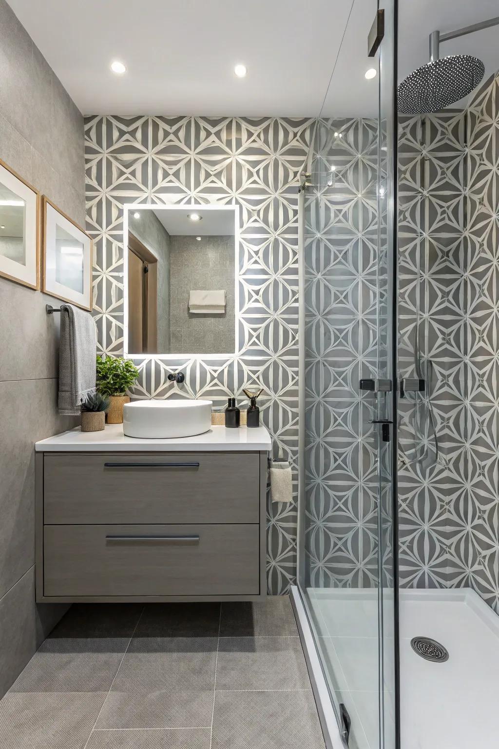 Geometric patterns add a modern and edgy touch to any bathroom.