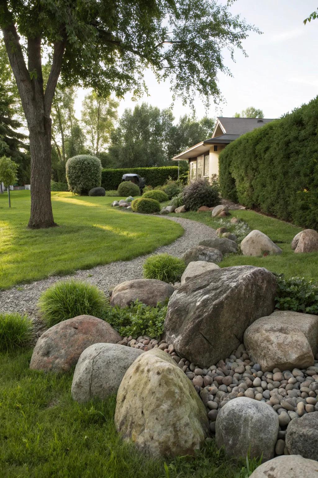 Rocks adding natural texture and interest to the garden.