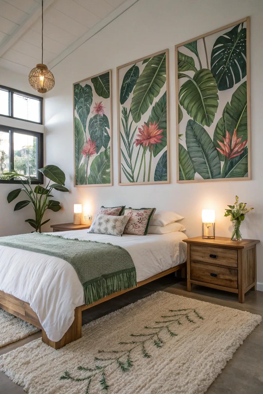 Nature-themed art connects your bedroom to the tranquility of the outdoors.