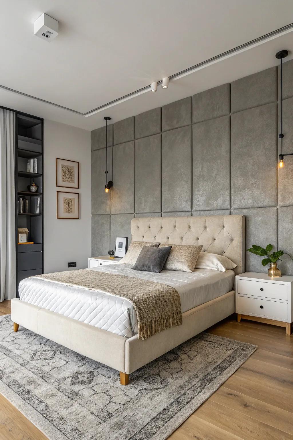 Grey accent wall adding depth and drama.