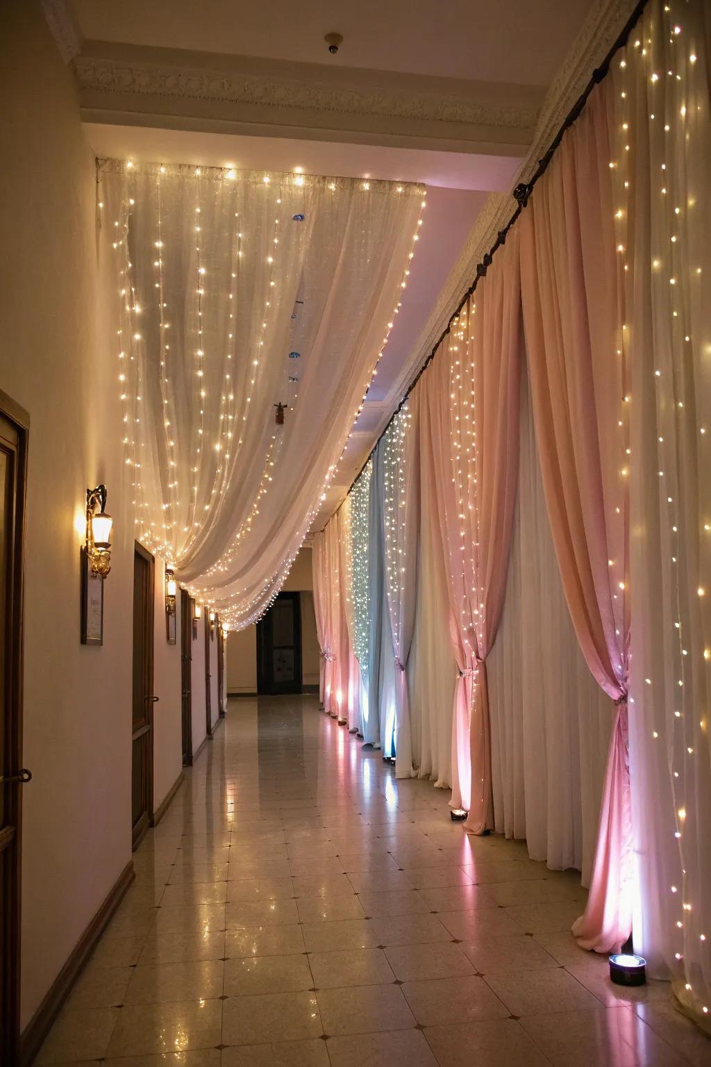 Curtain lights turn walls into whimsical backdrops.