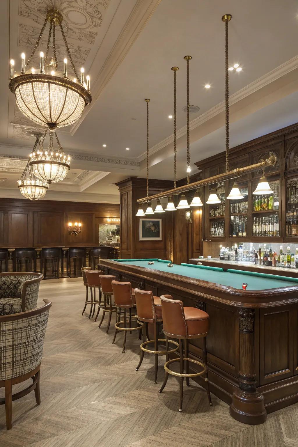 An elegant bar area enhancing the social aspect of a billiard room.