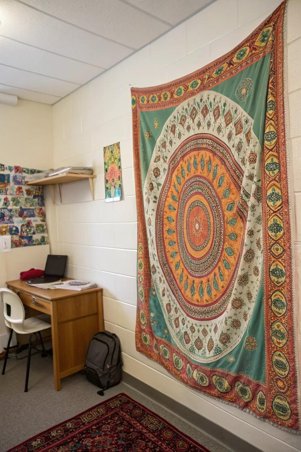 Tapestries add bohemian flair to walls