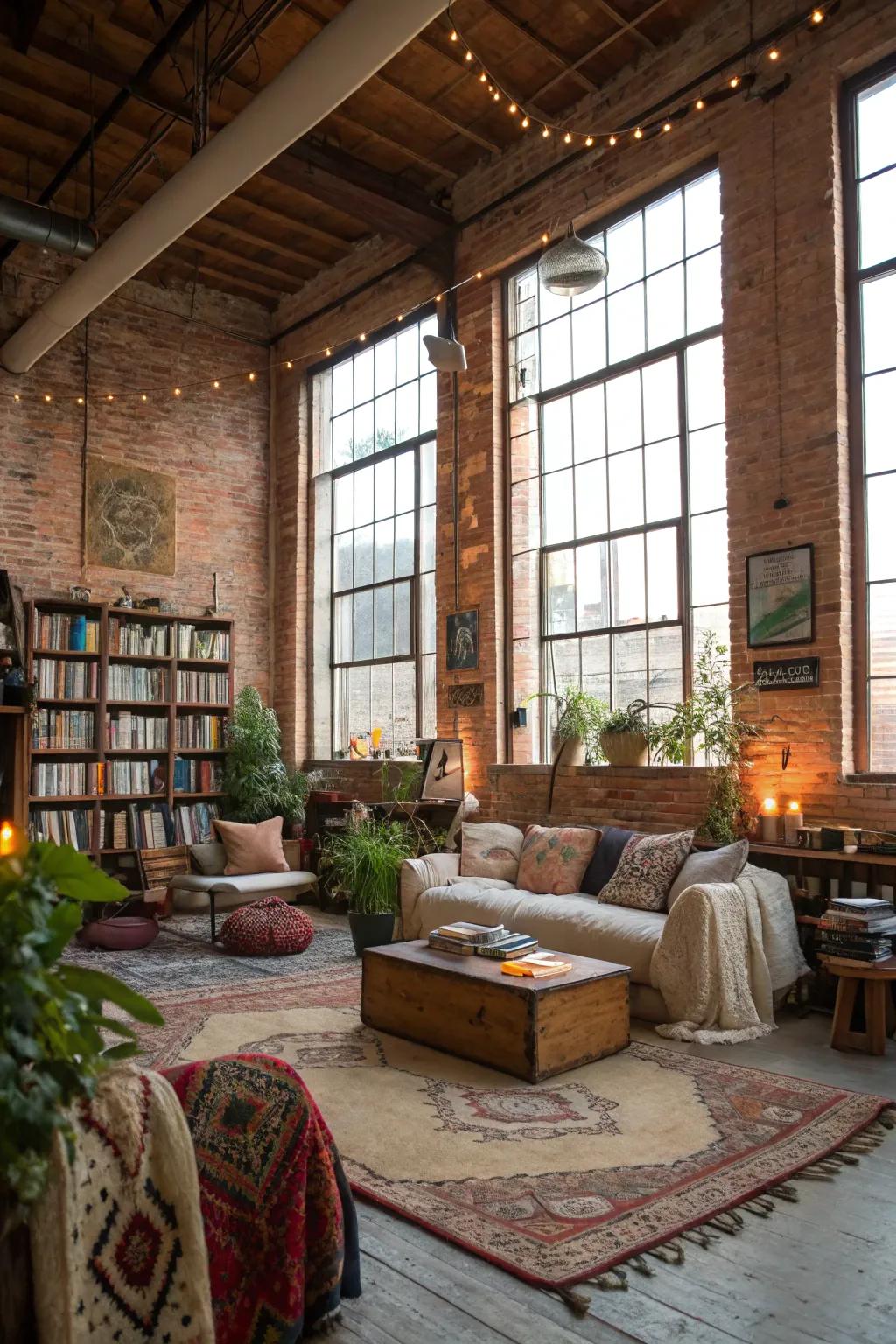 Open spaces in a boho loft create a sense of freedom and creativity.