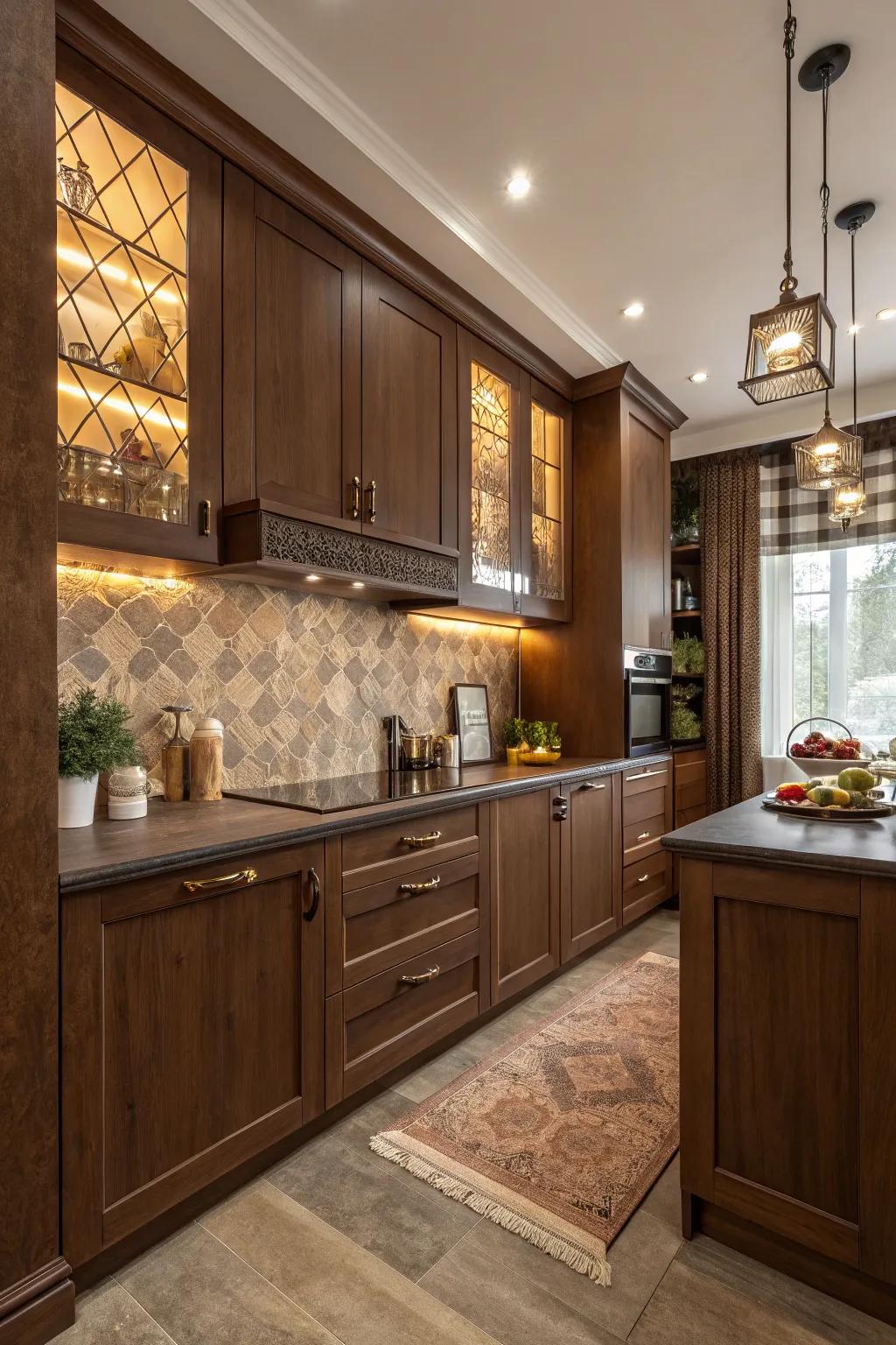 Layering brown shades adds depth and warmth to the kitchen.