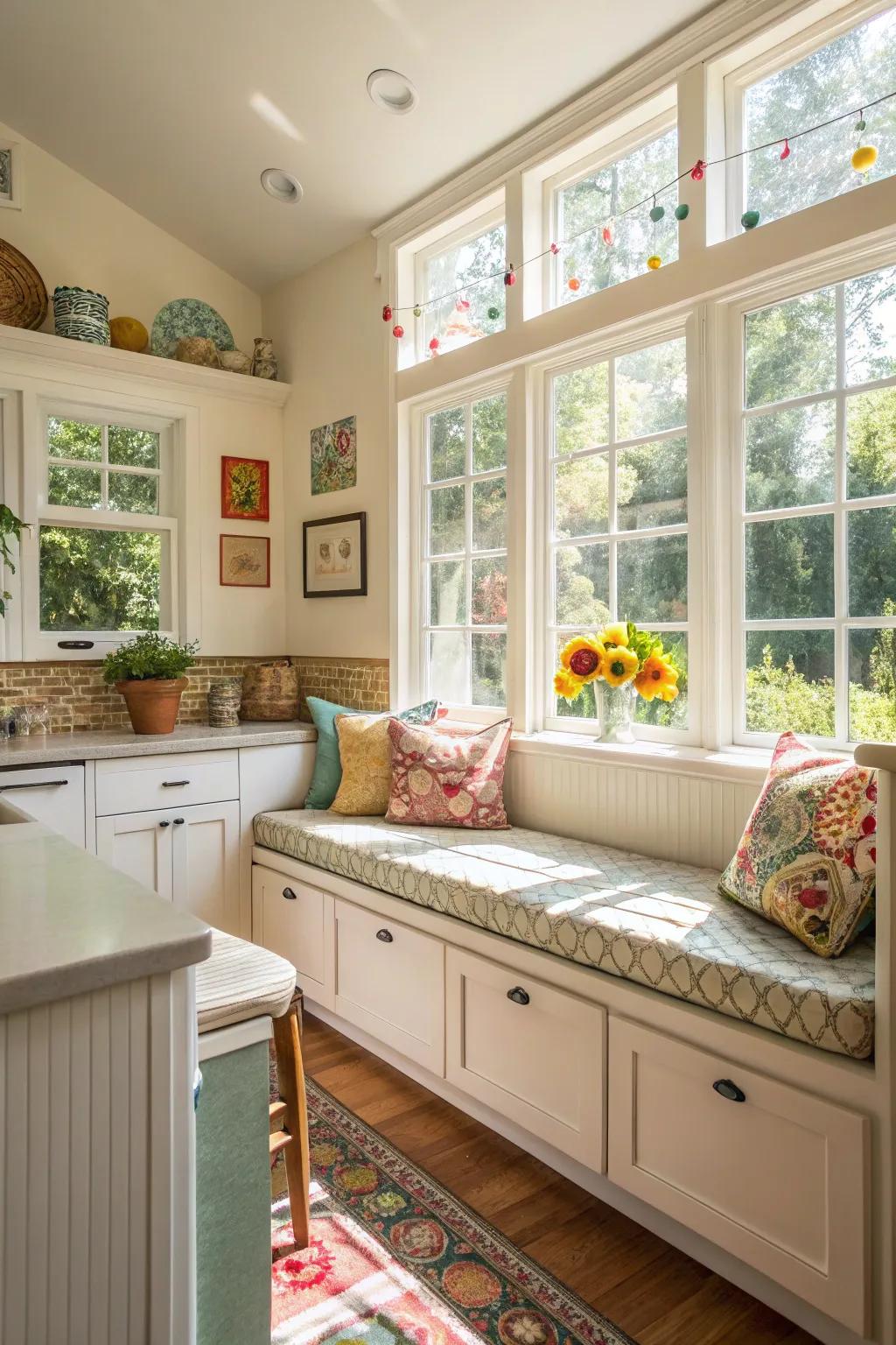 Enjoy the beauty of natural light with banquette seating by the window.
