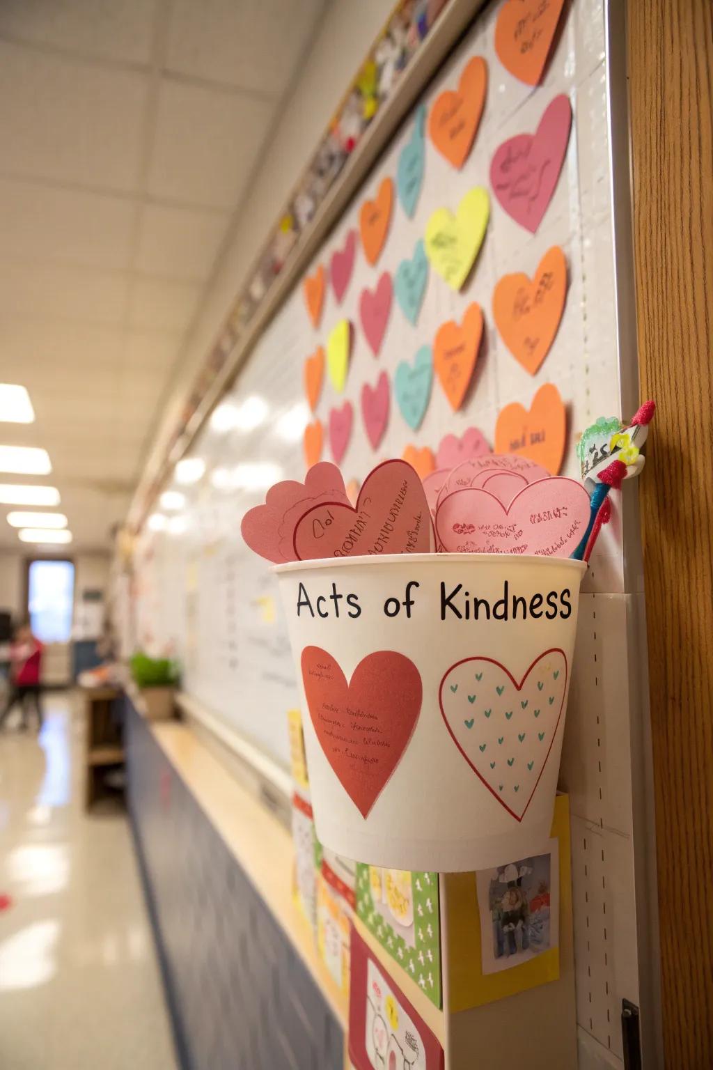 A cup of kindness filled with hearts representing acts of love.