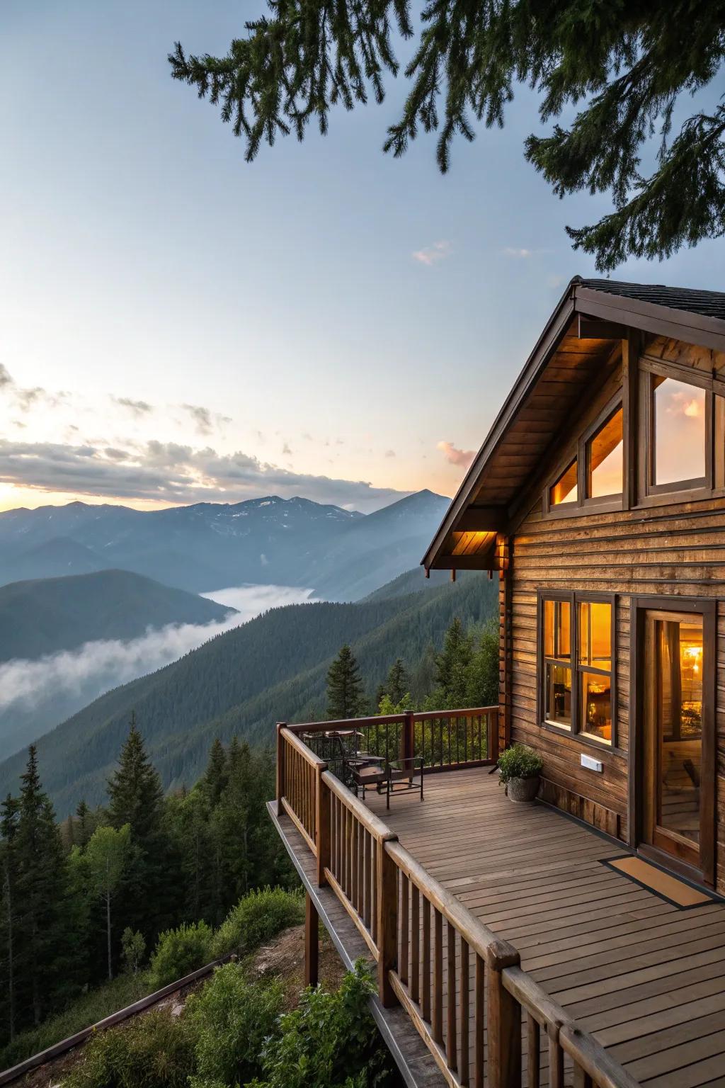 Cabin with a deck offering panoramic mountain views