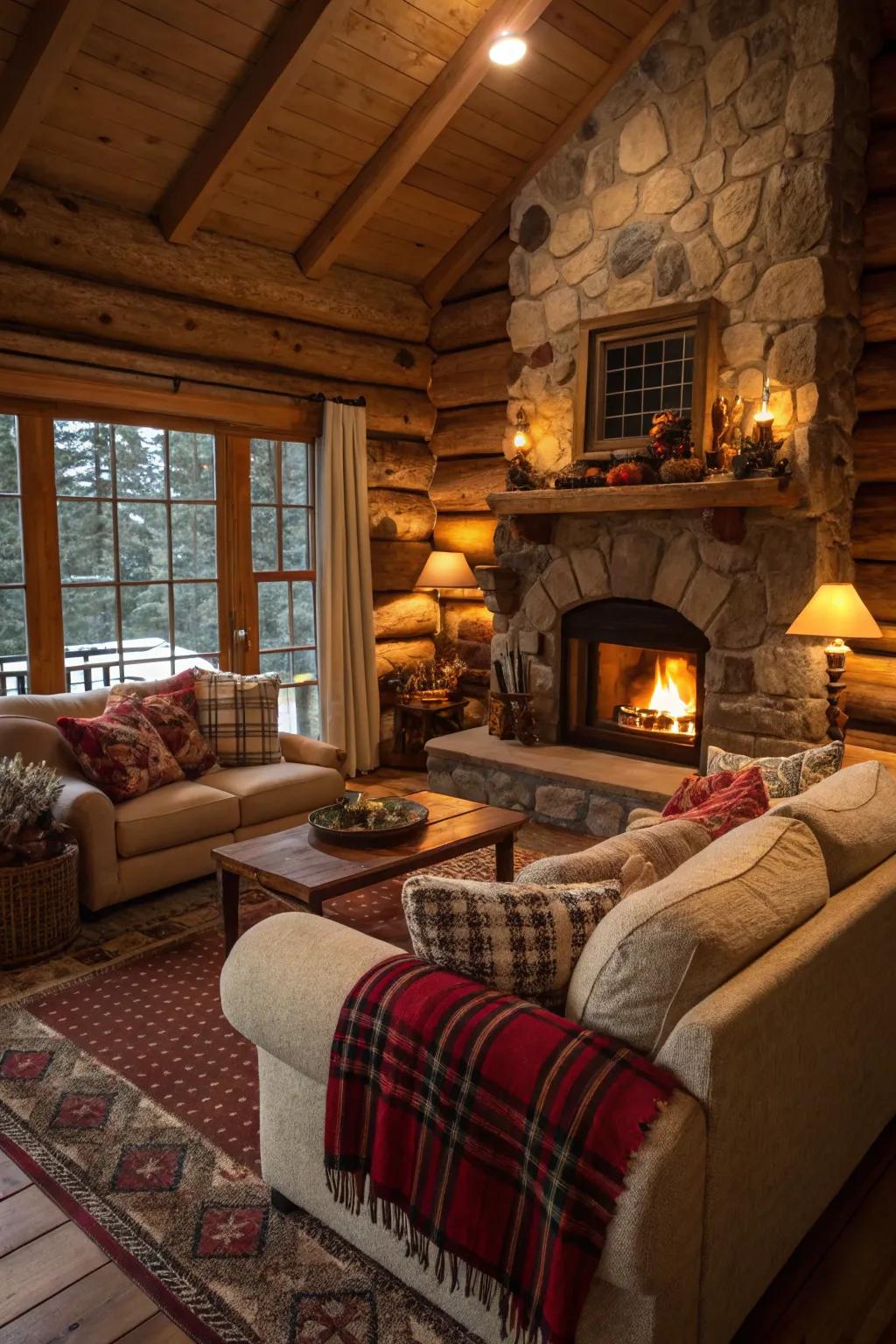 Plush furnishings create an inviting and relaxing cabin atmosphere.