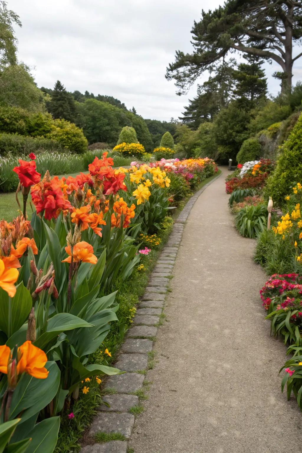 Guide your garden paths with canna lilies.