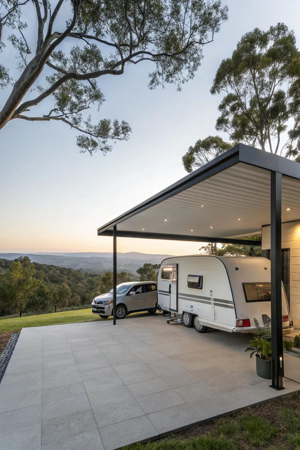 Cantilevered carports combine elegance with practicality.