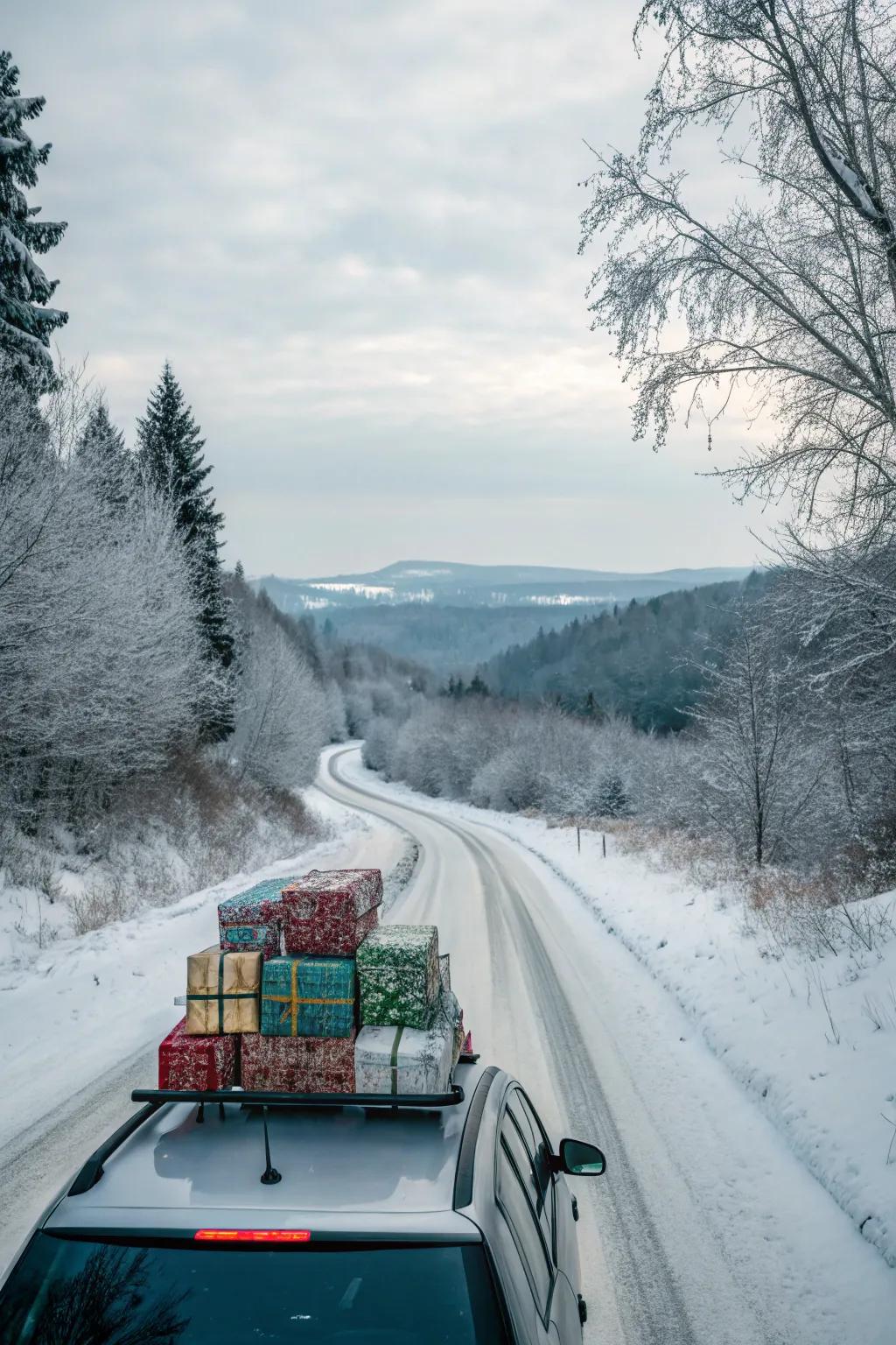 A car carrying a load of presents, ready to deliver holiday joy.