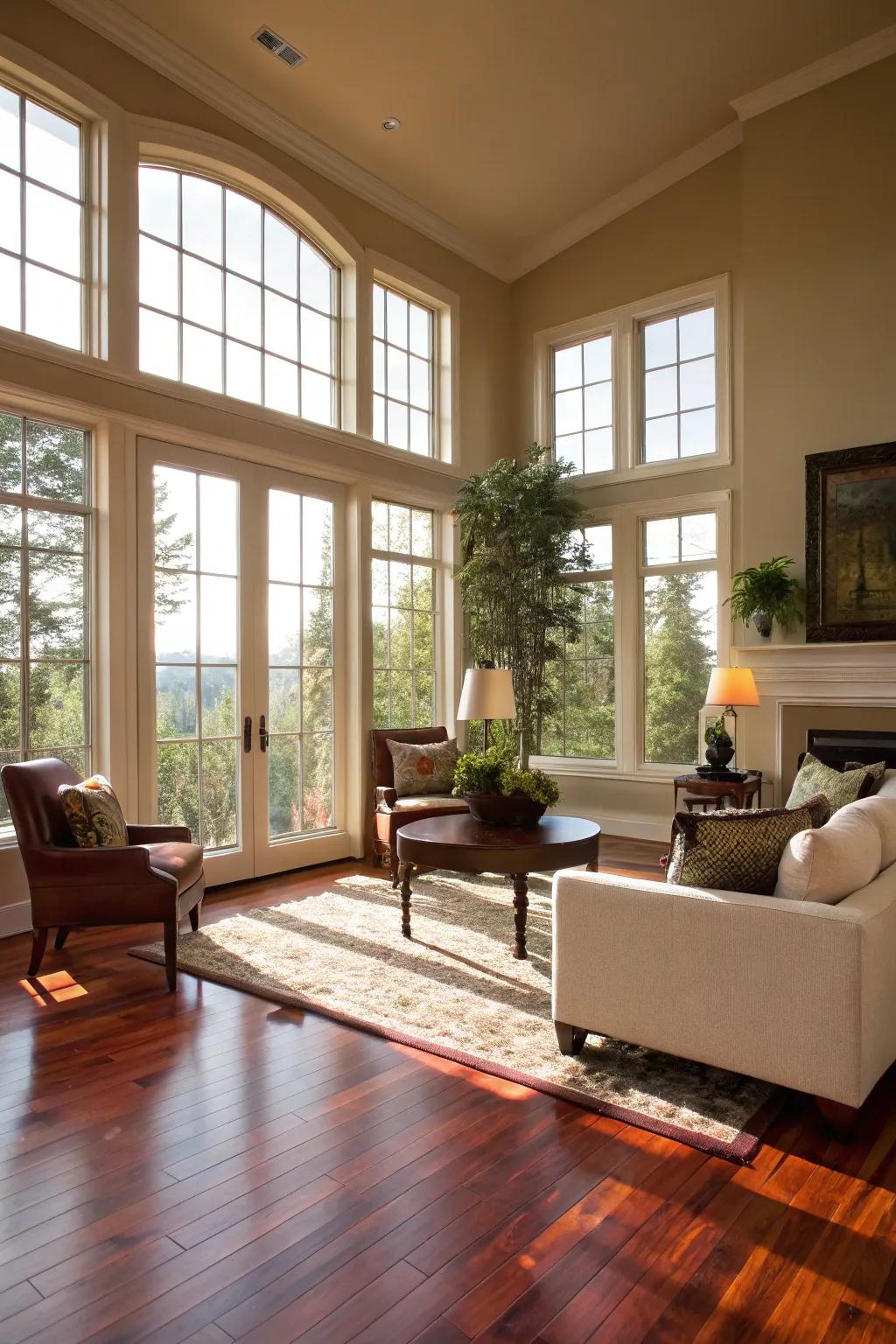 Natural light enhances the beauty of cherry wood floors.