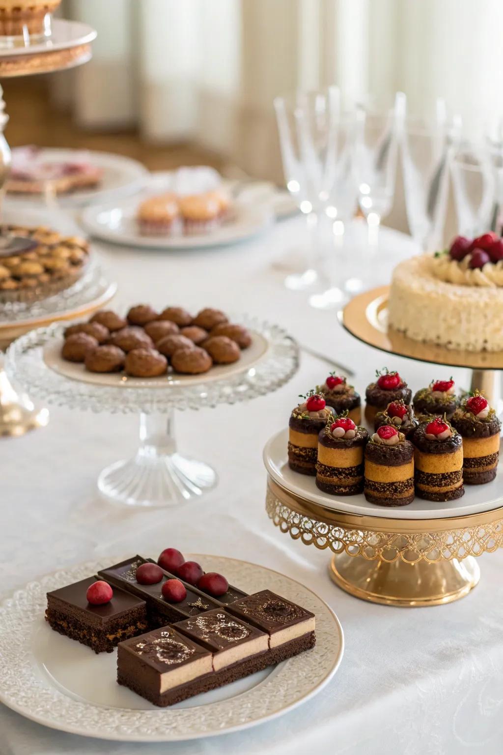 A decadent spread of chocolate desserts for a special occasion.