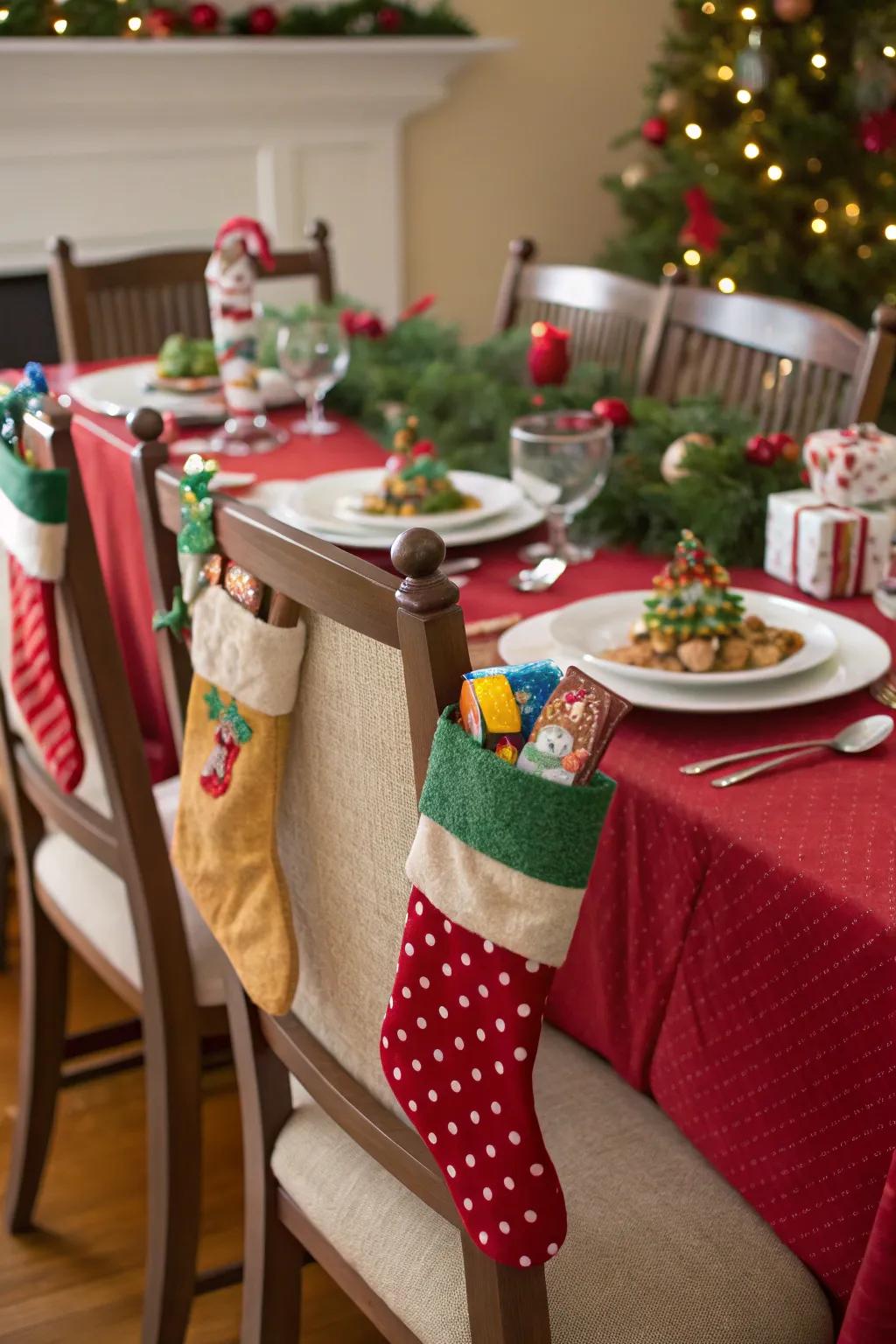 Mini stockings filled with surprises delight guests of all ages.